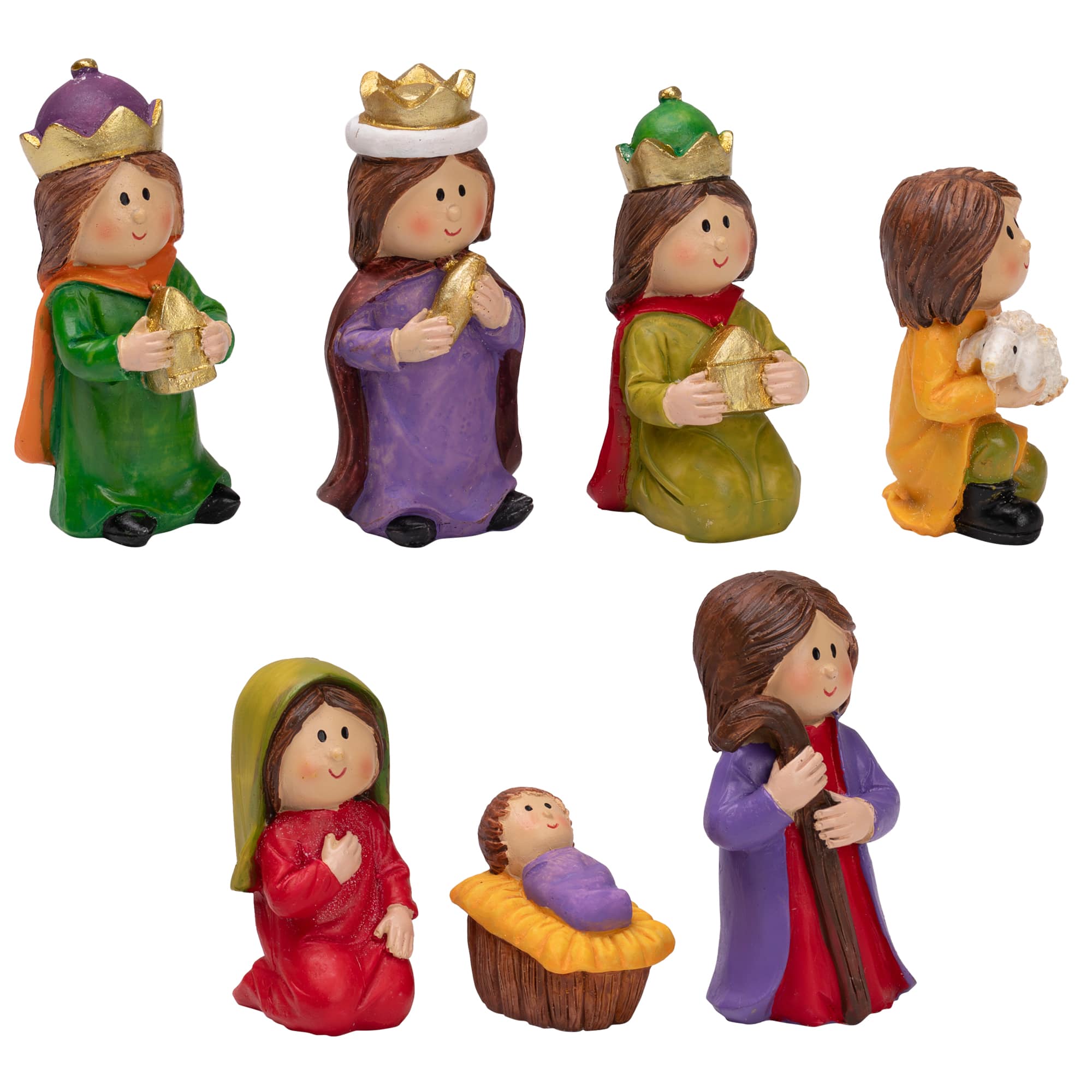 7-Piece Mini Children&#x27;s Nativity Christmas Set - 4&#x22; - Multicolor
