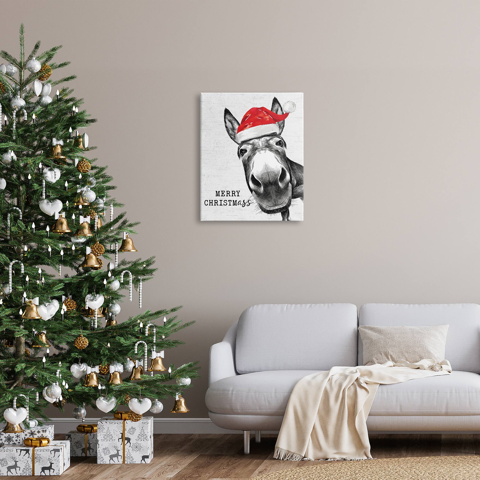 Stupell Industries Merry Christmass Funny Donkey Canvas Wall Art