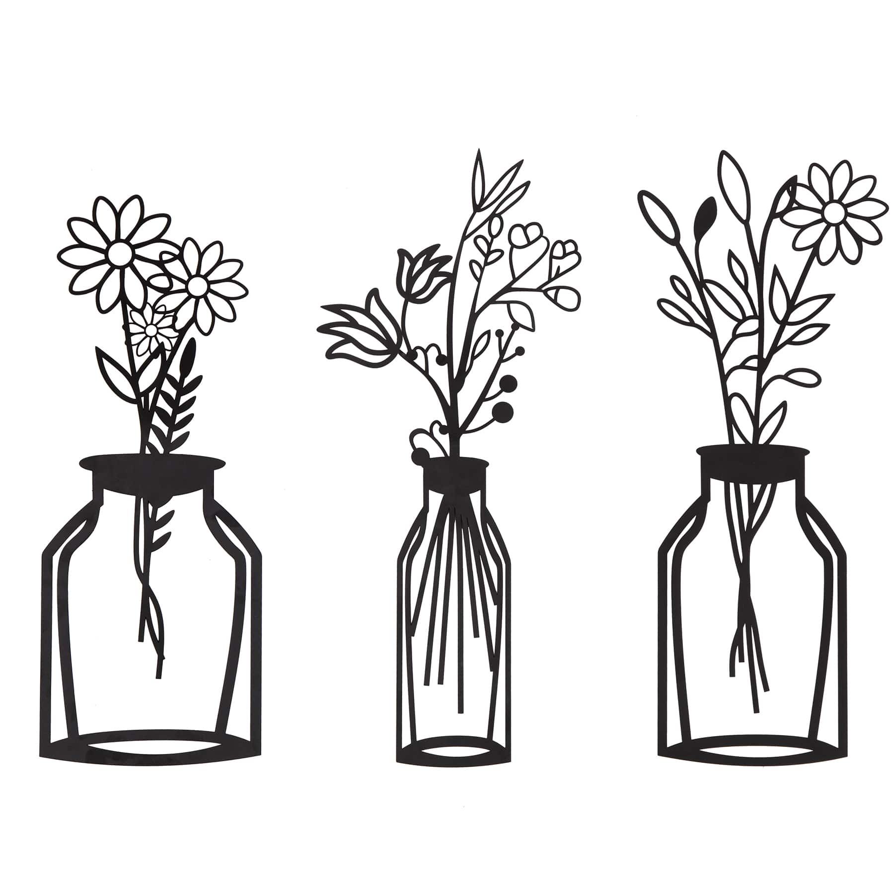 Habitat Decor 28" Wazon Black Botanical Vases Metal Wall Art Set