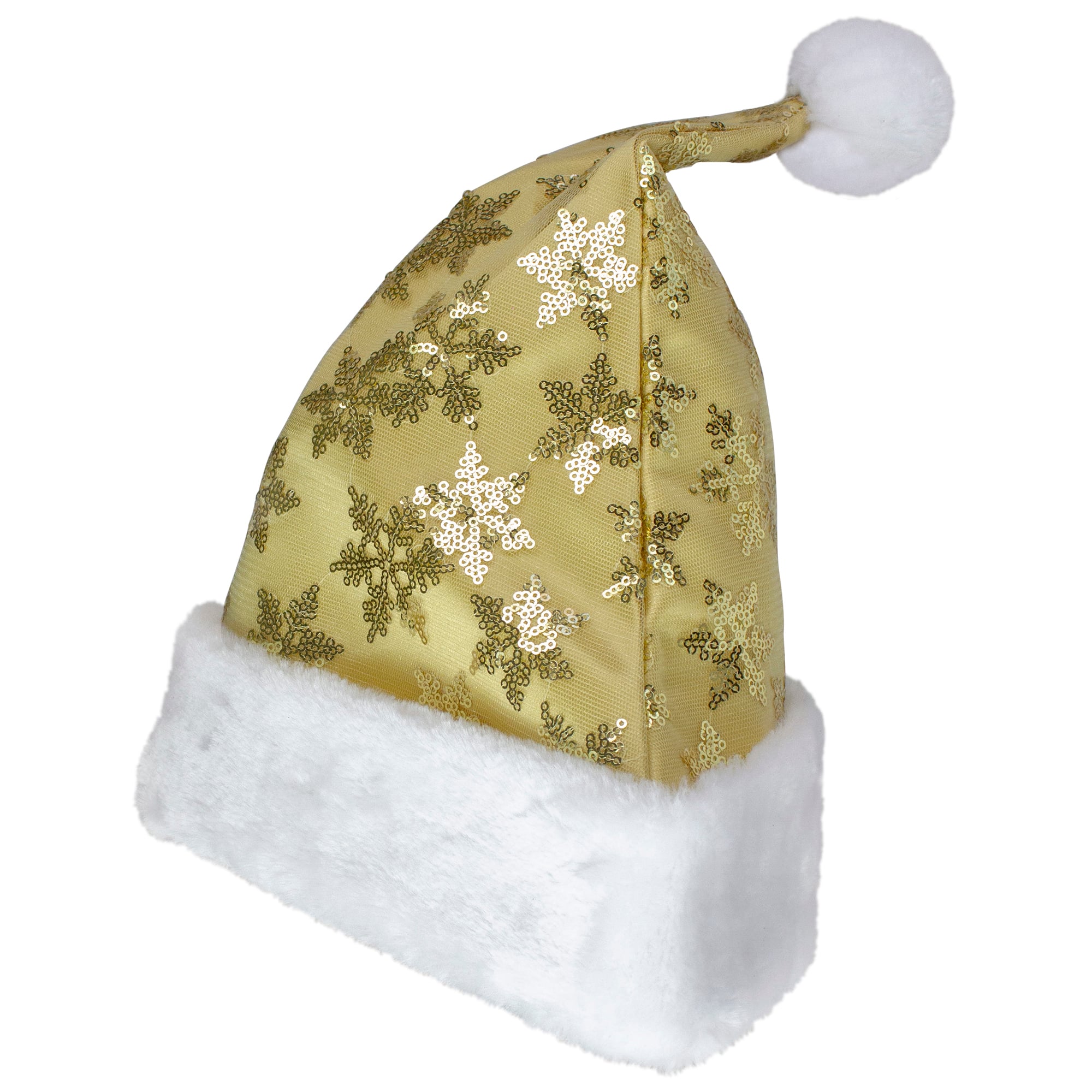 14" Adult Medium Sequin Snowflake Santa Hat, Gold