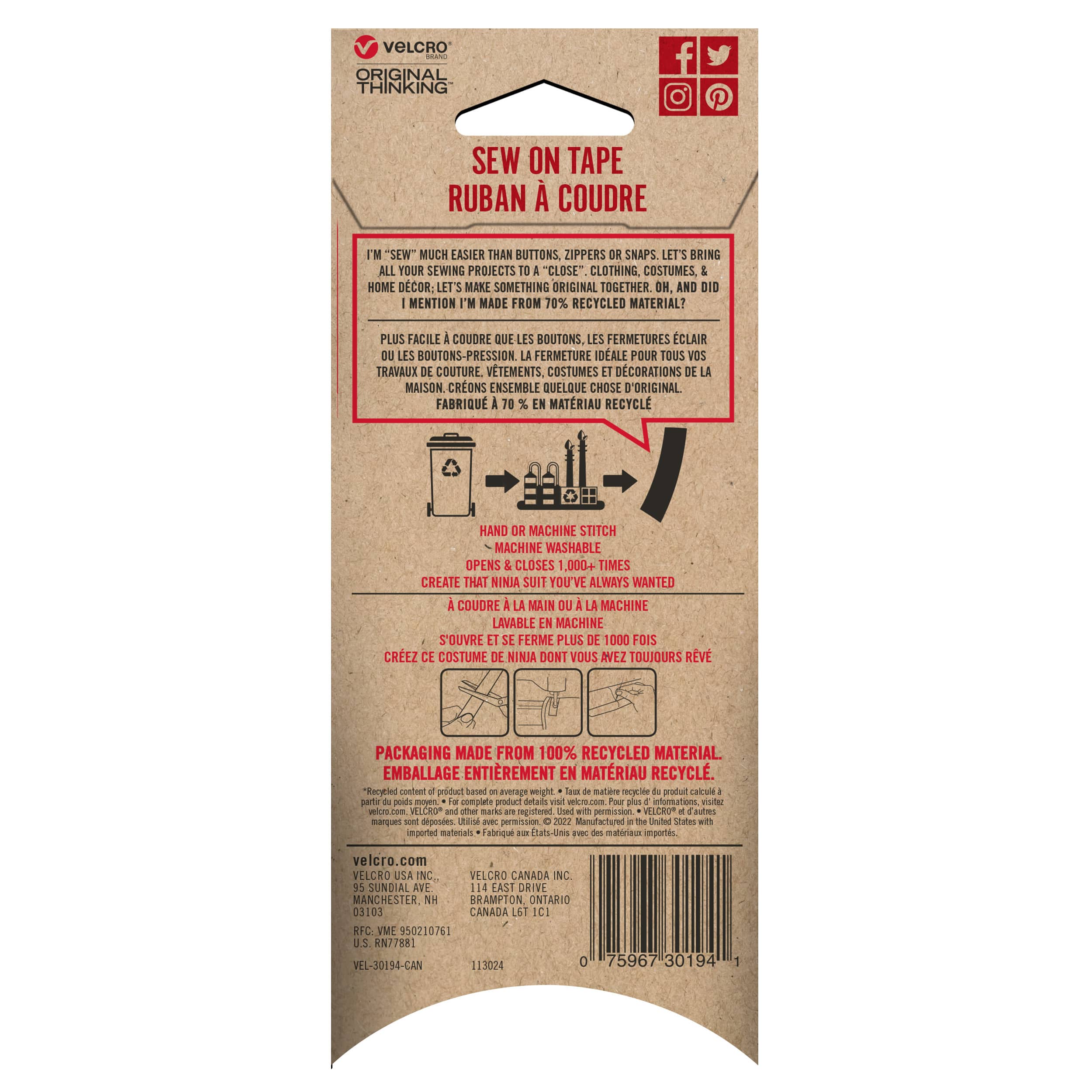 VELCRO® Brand Black Sew On Tape