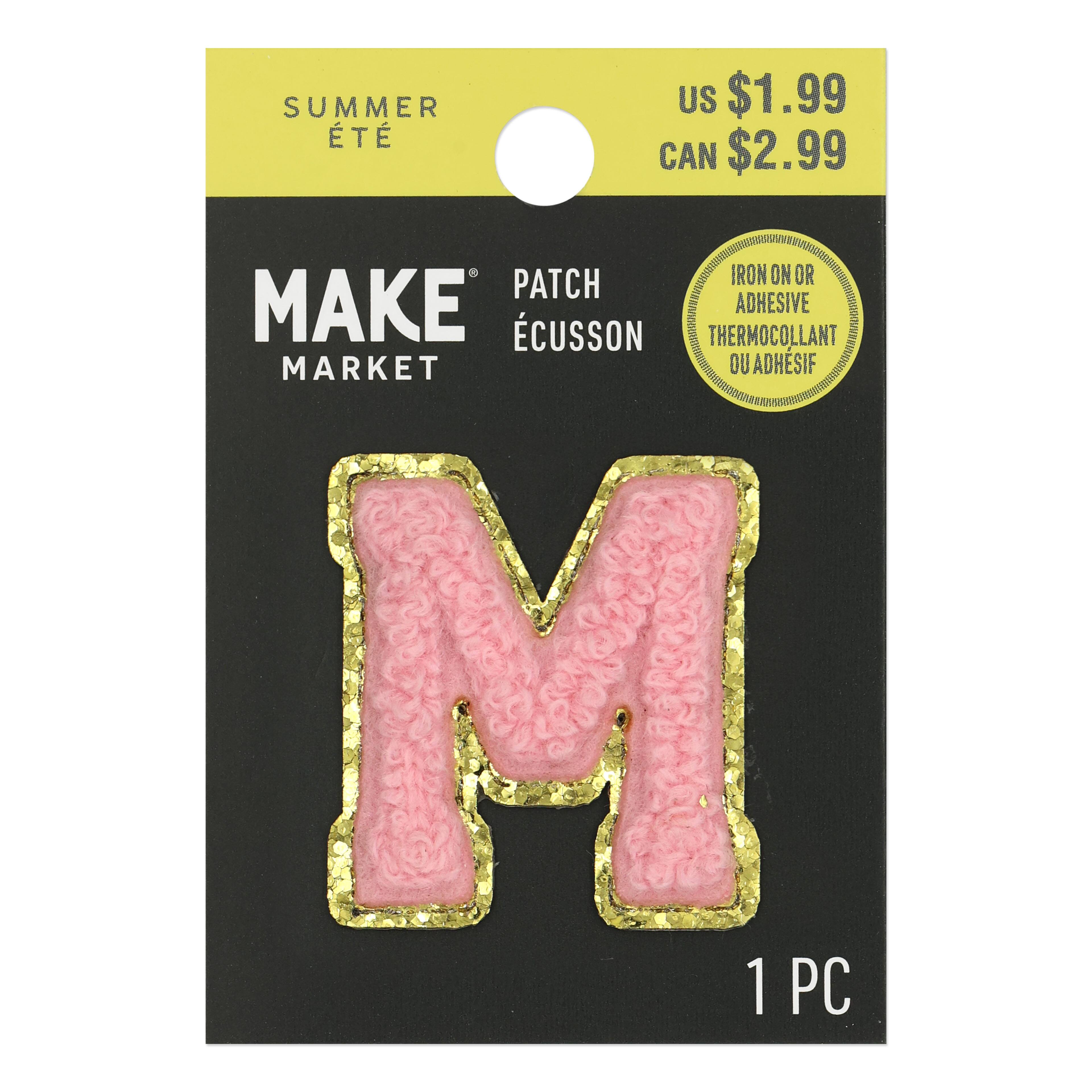 Mini Pink Chenille Letter Iron On & Adhesive Patch by Make Market®