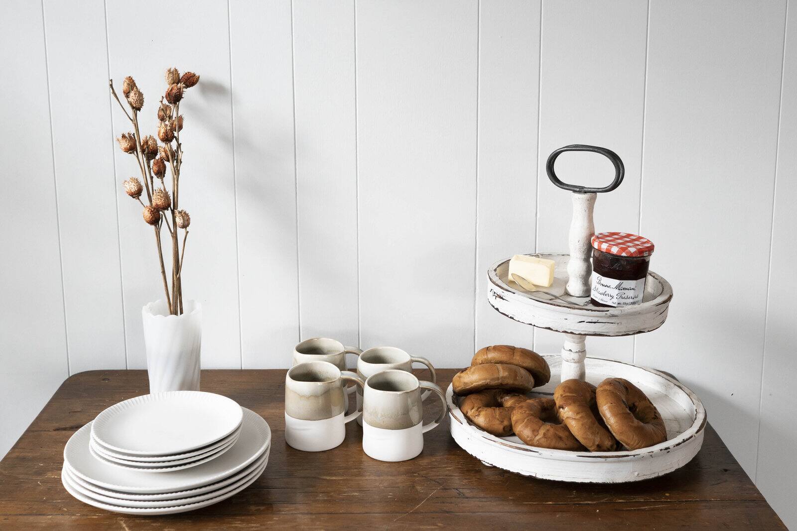 Hello Honey® 18.5" Distressed Cream Wood 2-Tier Tray