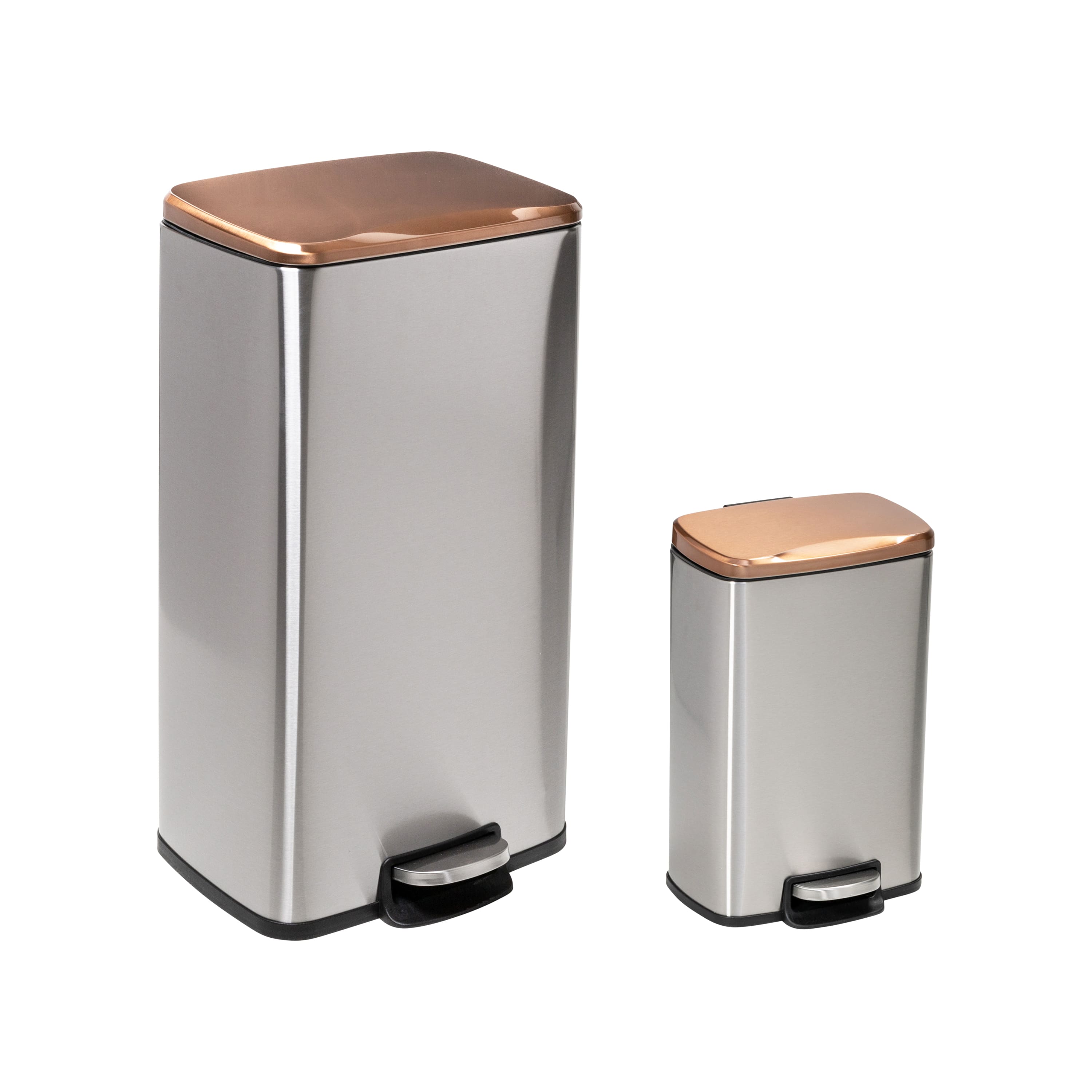 Honey Can Do Rose Gold Stainless Steel Step Trash Cans with Lid Set