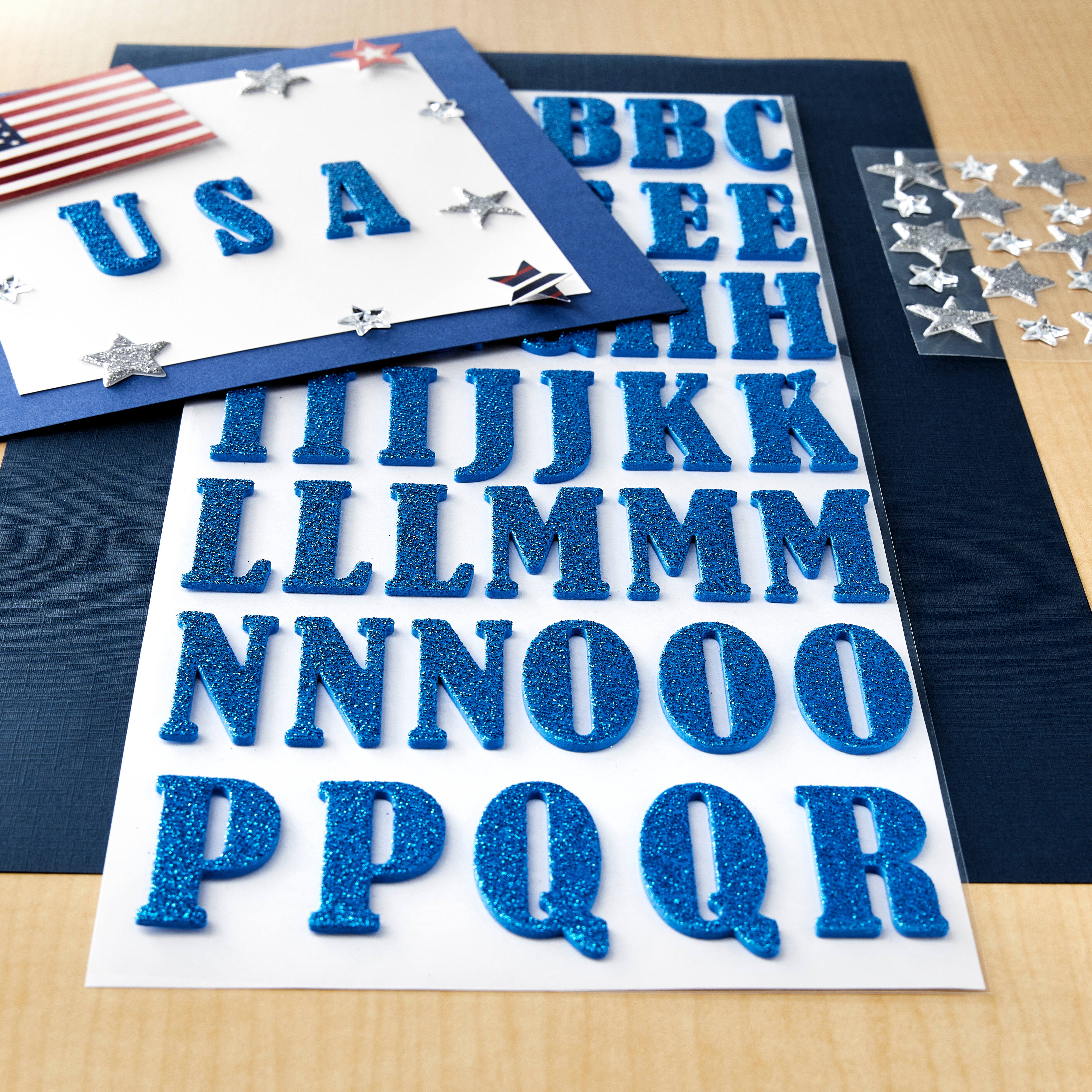 12 Pack: Royal Blue Bernhard Condensed Glitter Alphabet Stickers by Recollections™