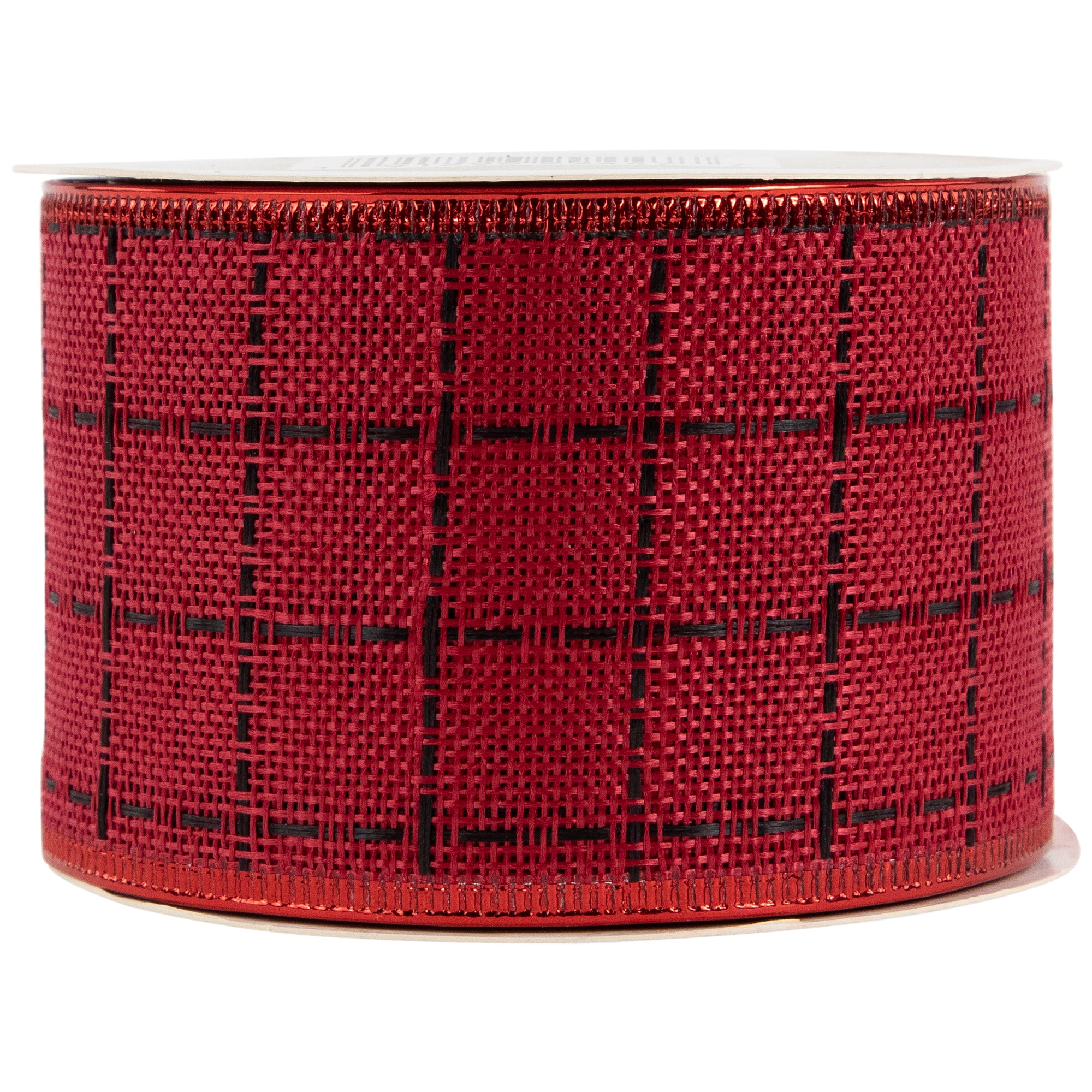 Red Woven Square Plaid Wired Craft Christmas Ribbon 2.5" x 10 Yards