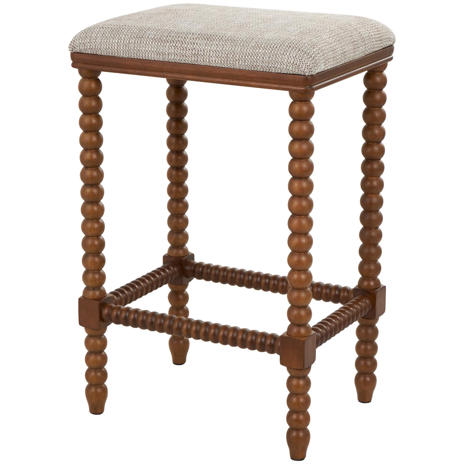 Brown Fabric Counter Stool with Wood Perle Legs &#x26; Beige Cushion