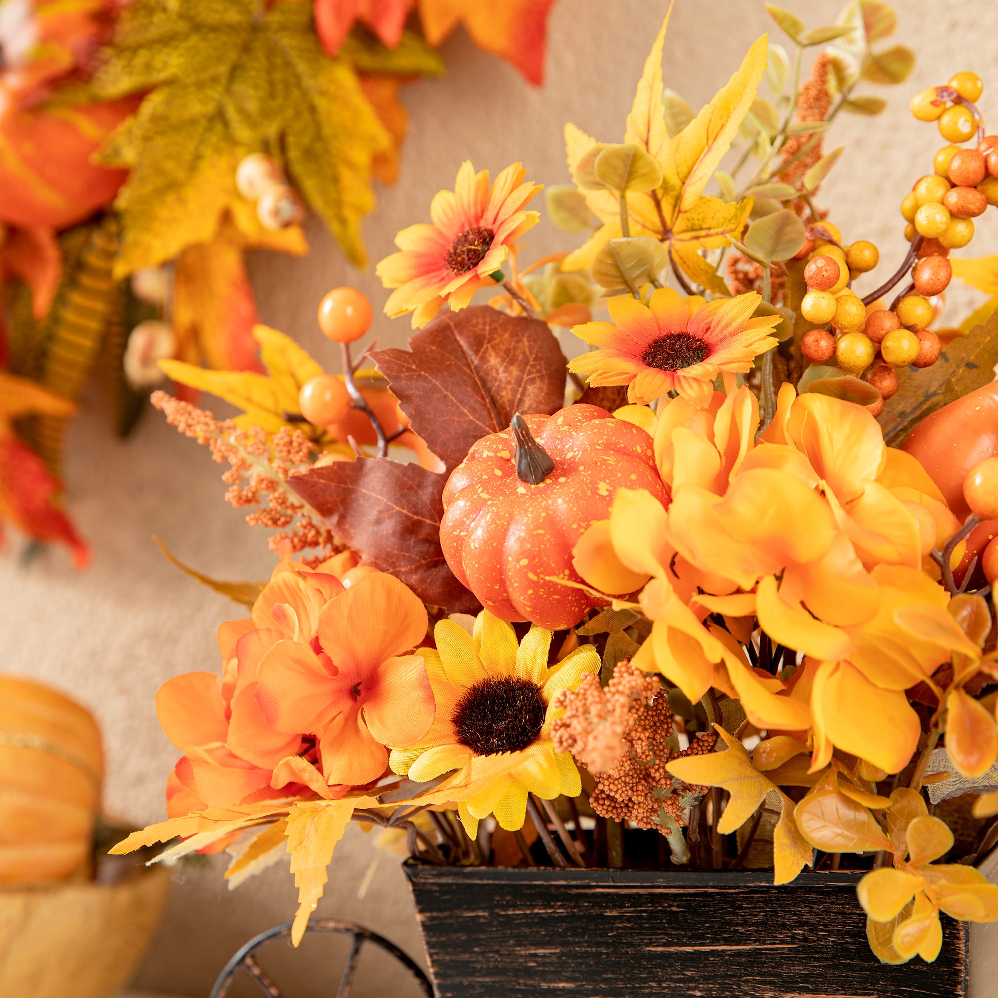 Glitzhome® 14" Fall Floral Cart Centerpiece
