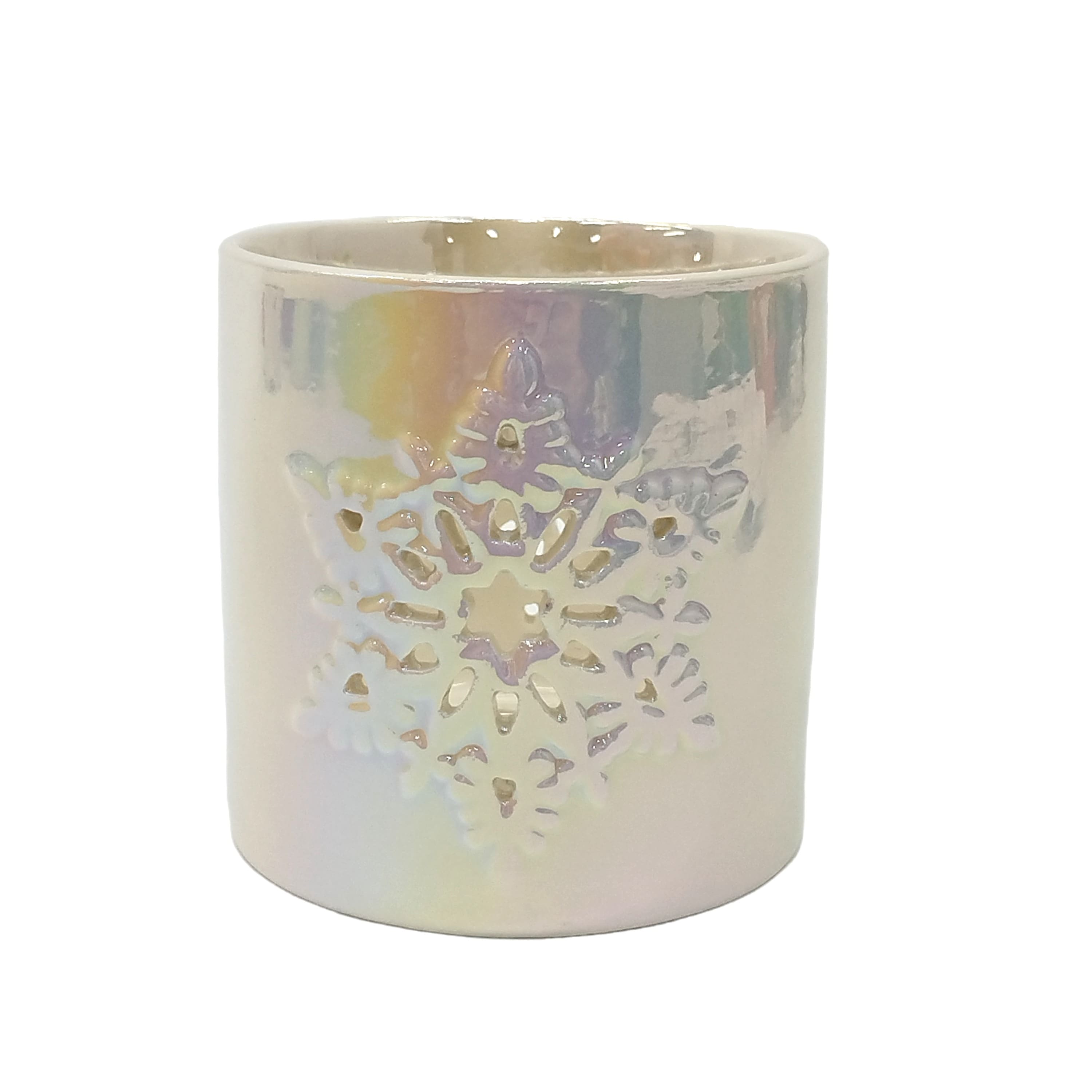 3.5&#x22; White Iridescent Star Ceramic Candle Holder by Ashland&#xAE;