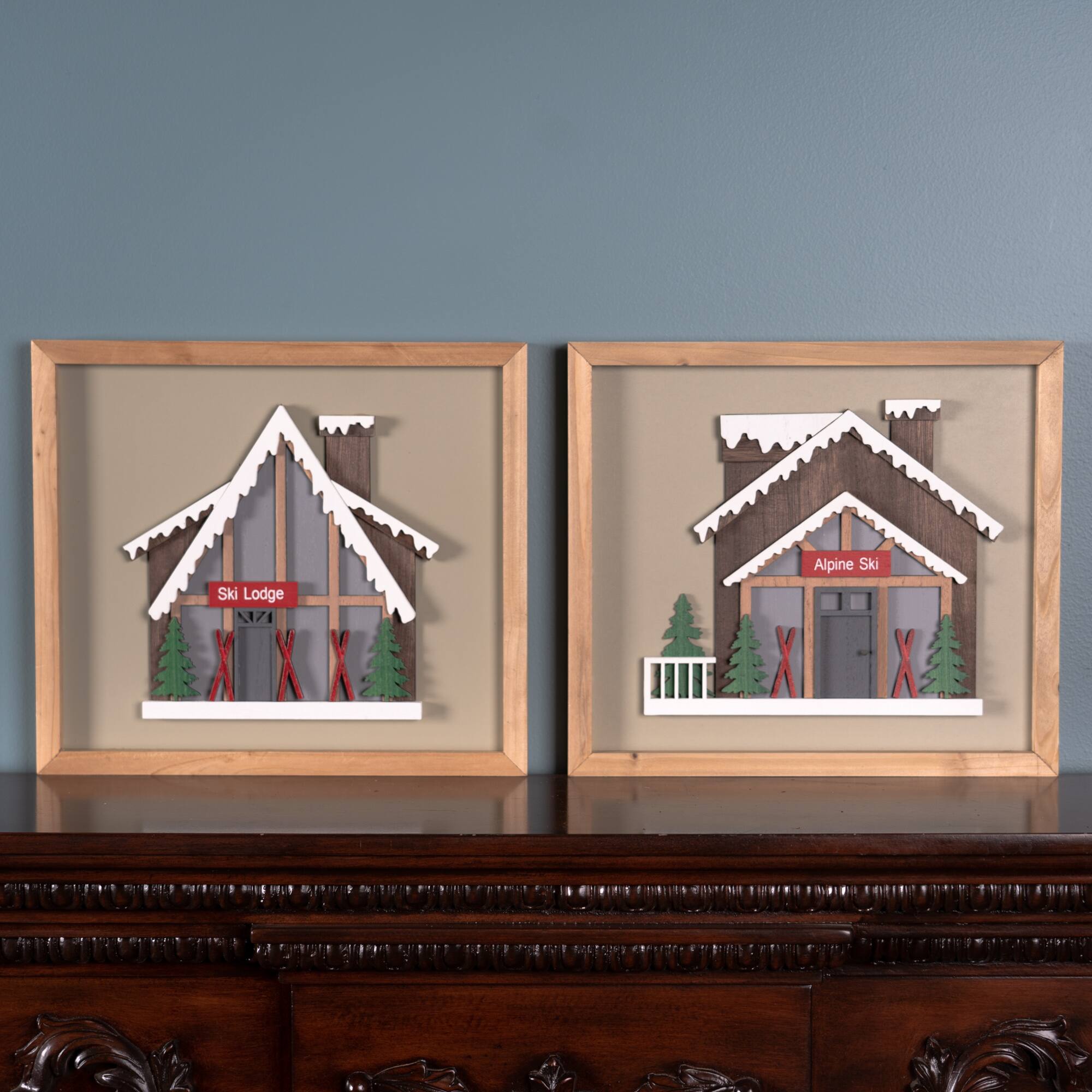Framed Ski Lodge Wall Art Set