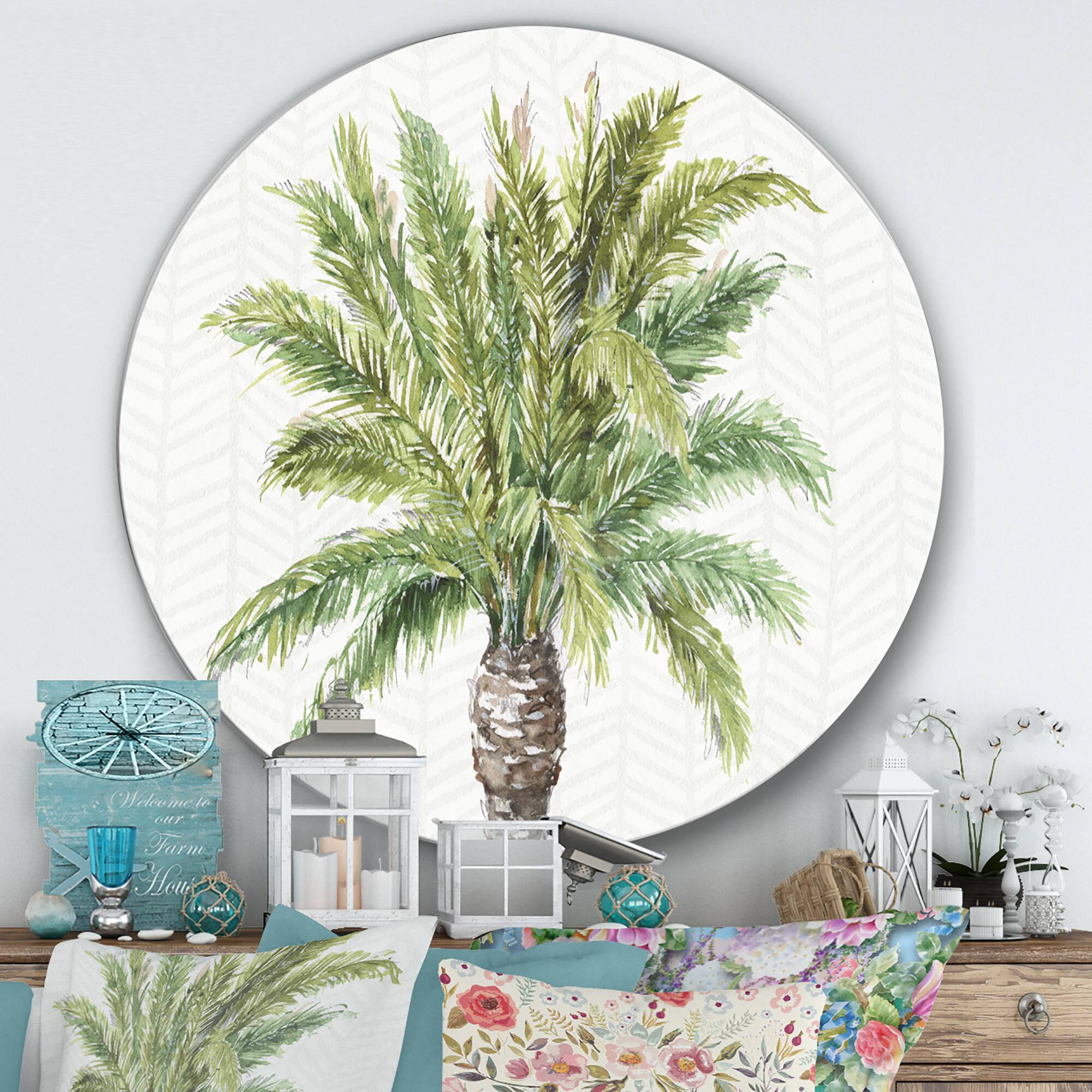 Designart - Mixed Botanical Greens palms IV - Farmhouse Metal Circle Wall Art