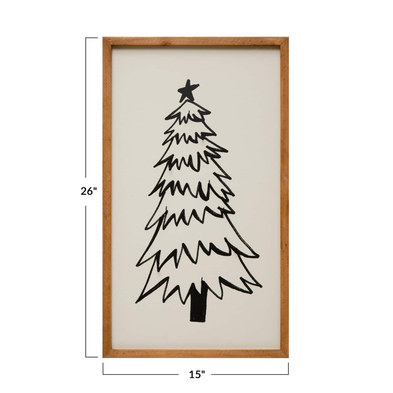 26&#x22; Black &#x26; White Tree with 9 Hooks Wood Framed Wall D&#xE9;cor