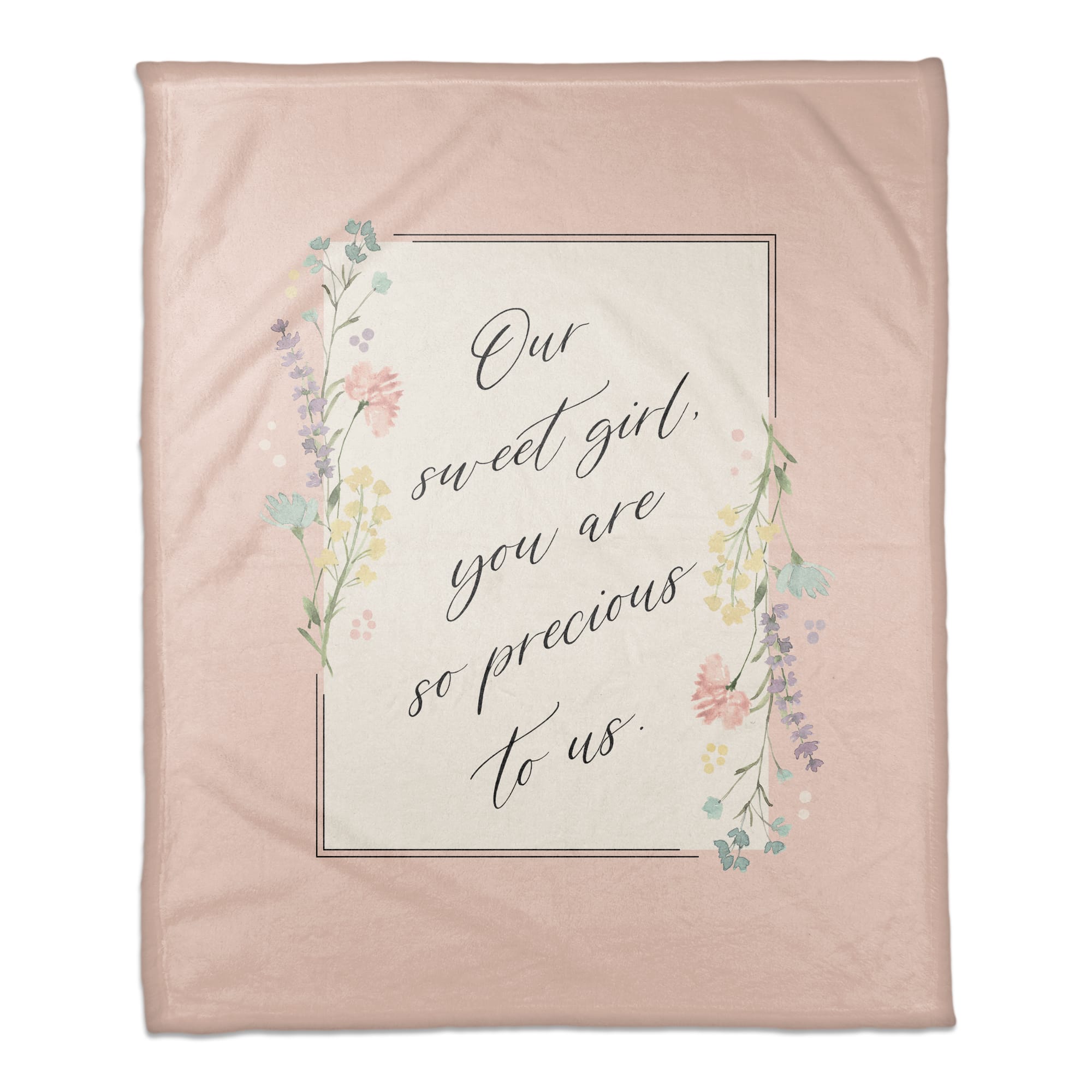 50" x 60" Script Florals Precious to Us Coral Fleece Blanket
