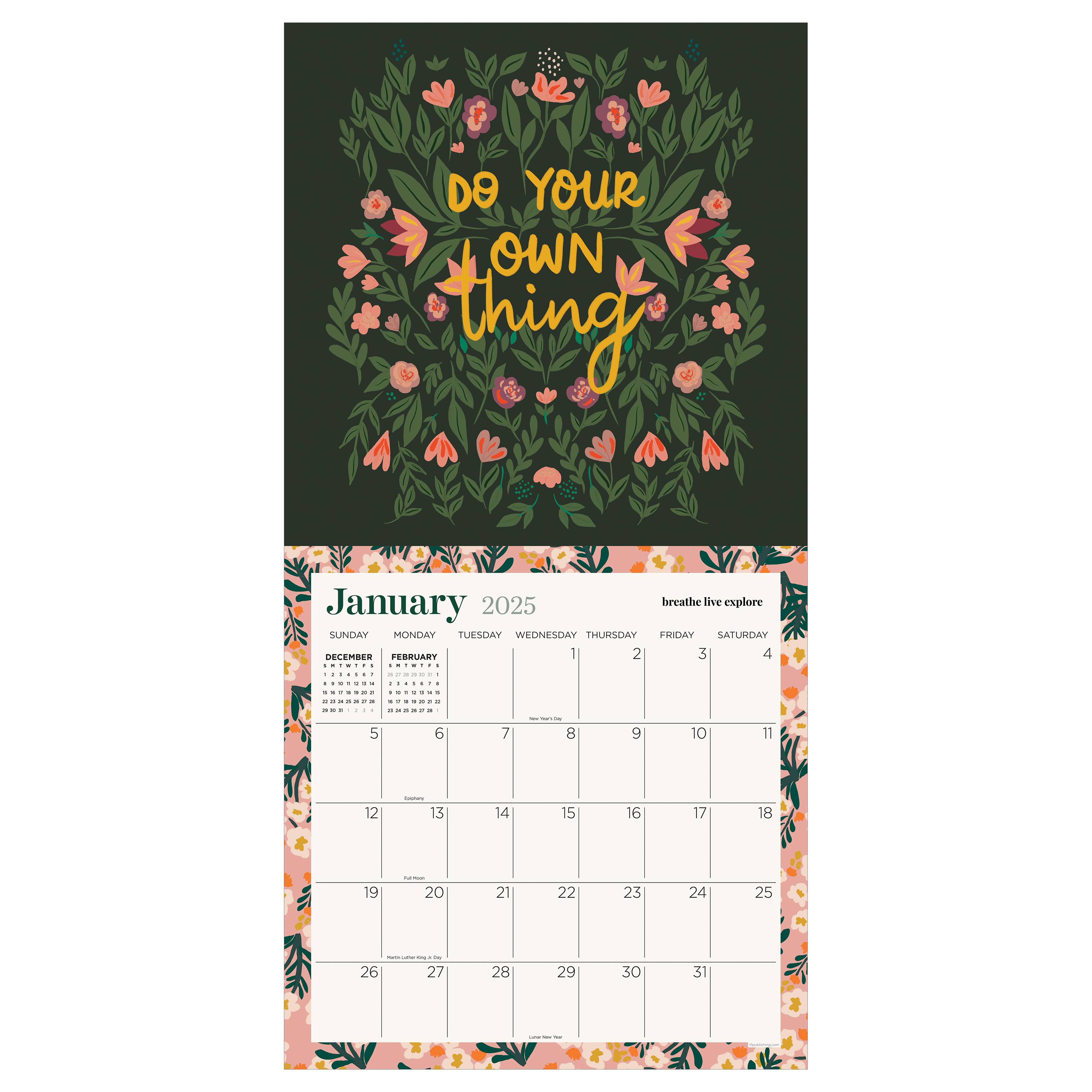 TF Publishing 2025 Breathe Live Explore Wall Calendar