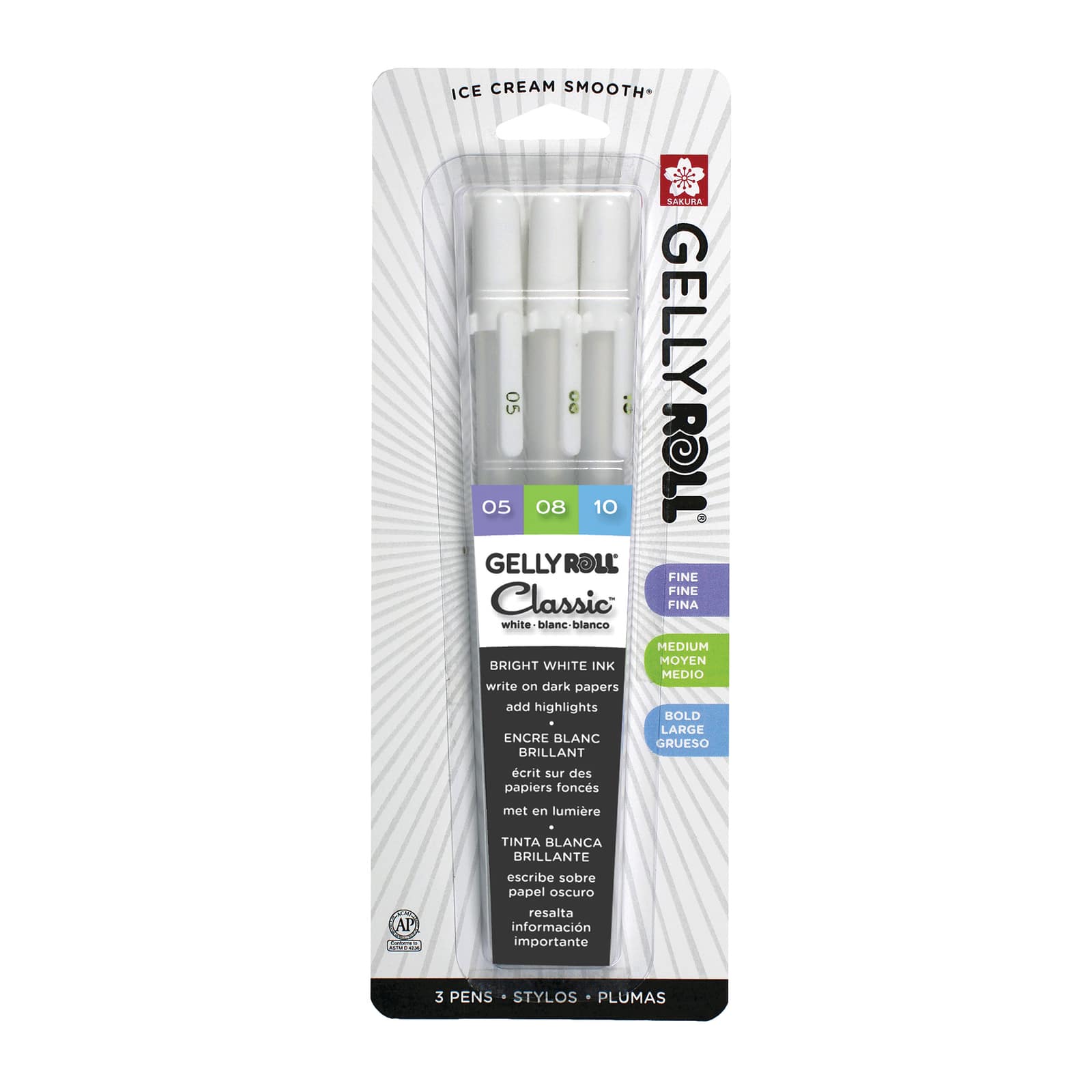 Sakura WHITE Gelly Roll 3 Pack 05 08 10 Fine Medium Bold Point Black Out  Planning Black Paper Pens White Gel Pen -  Israel