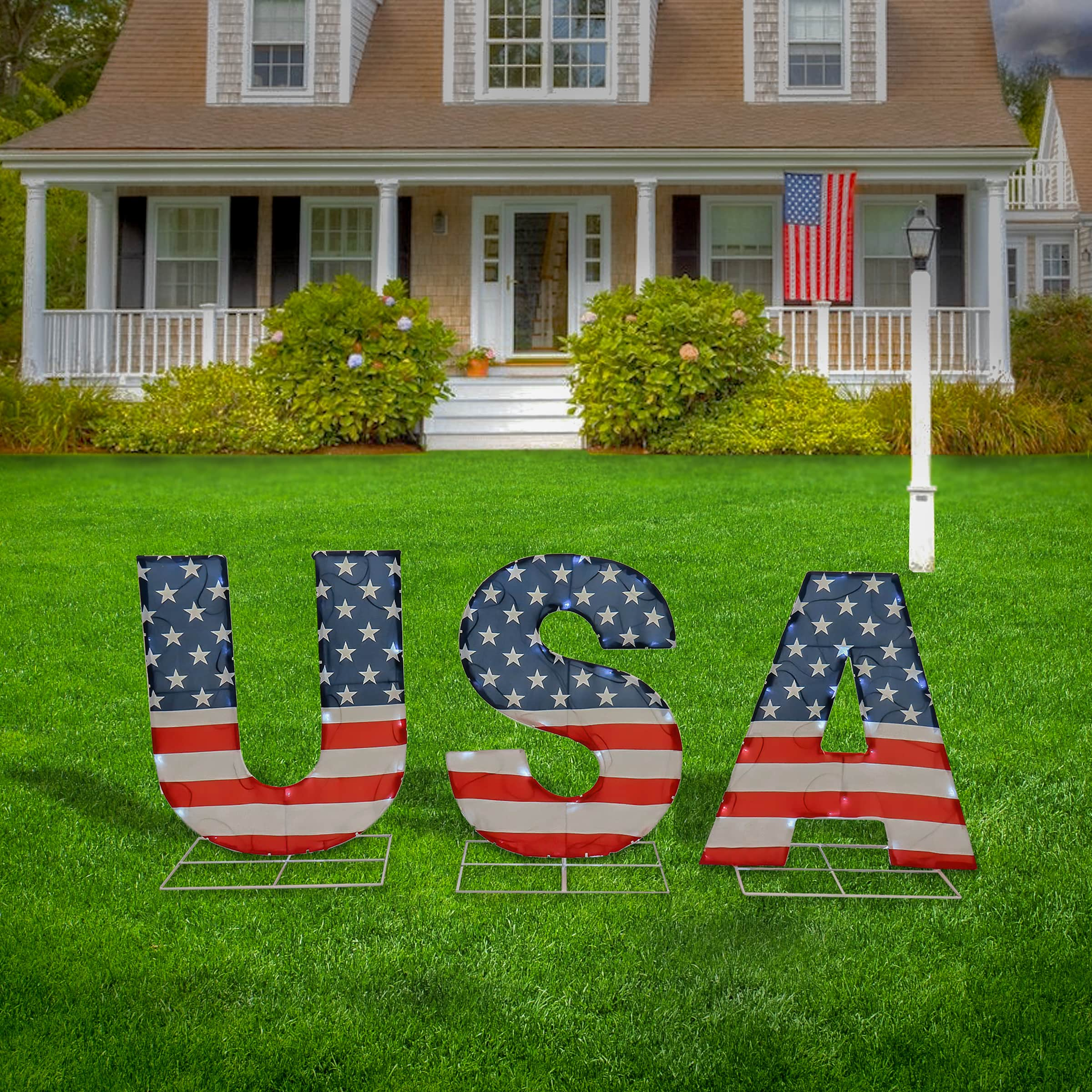 18&#x22; Patriotic &#x22;USA&#x22; Outdoor LED Light Up Lawn D&#xE9;cor