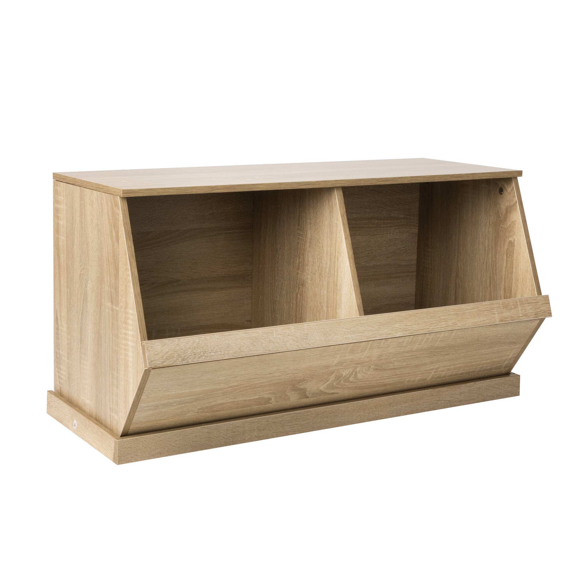 32" Oak Shoe Rack Bench Storage Unit