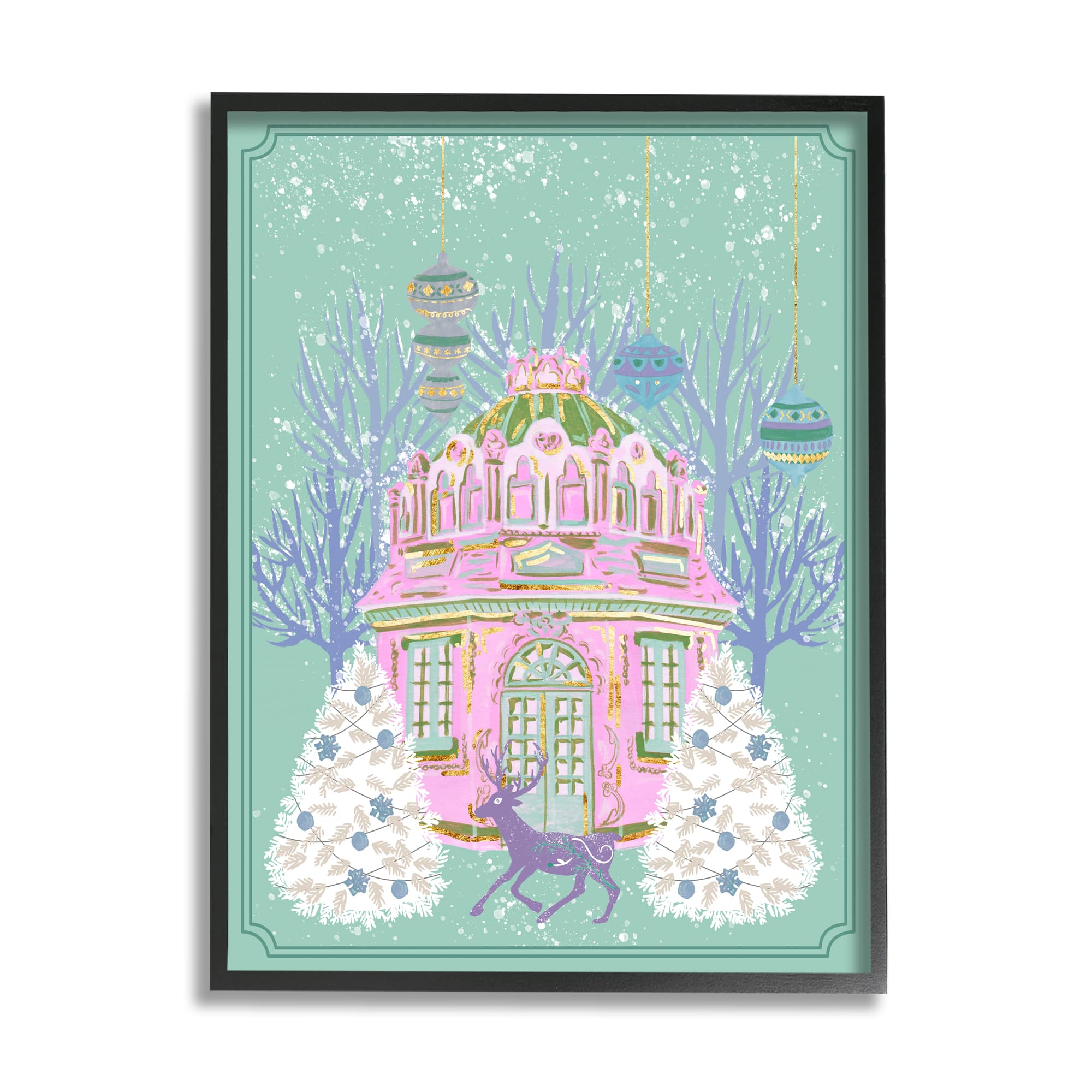 Stupell Industries Vintage Pastel Holiday Reindeer Framed Giclee Art