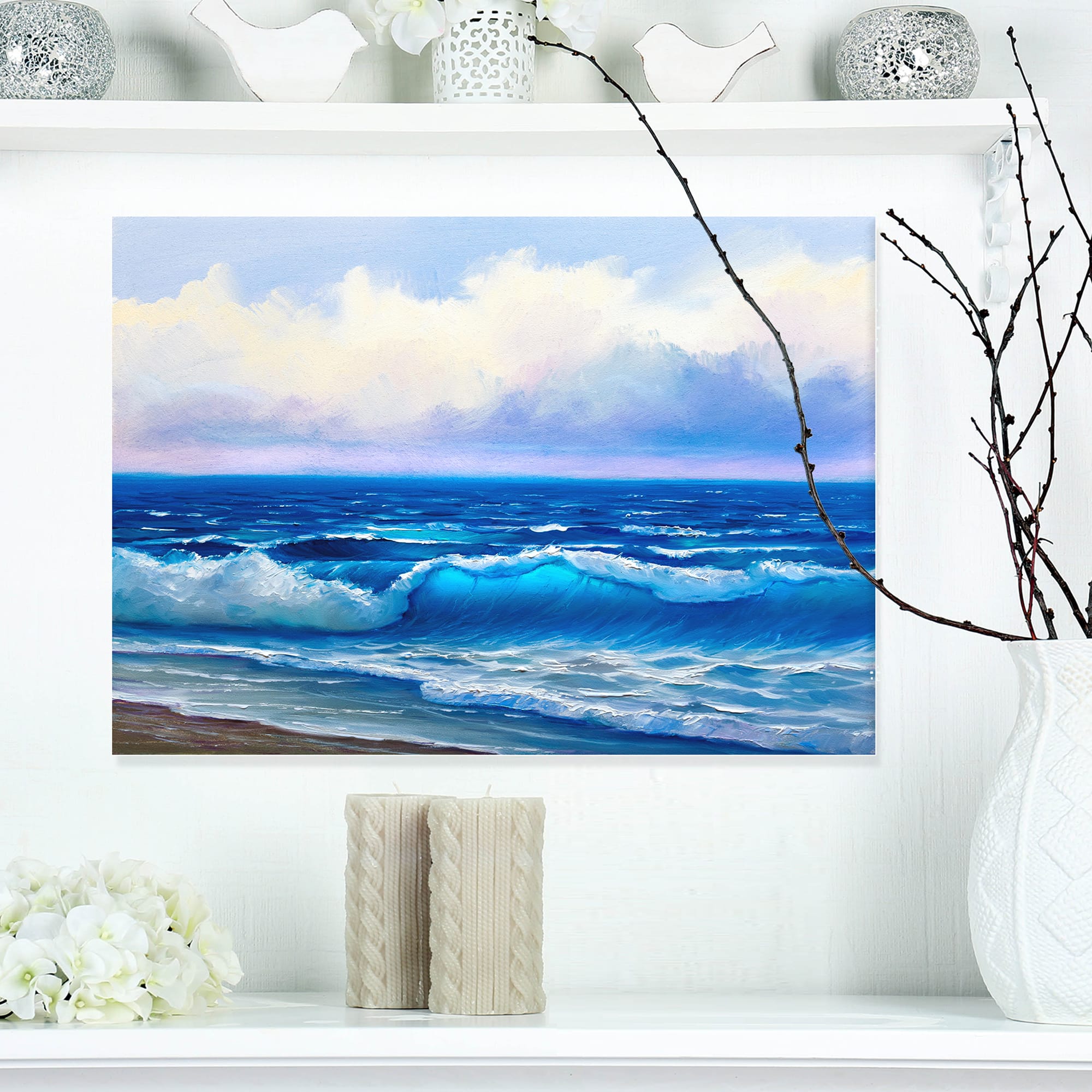 Designart - Seascape in Cloudy sky - Sea & Shore Painting Print on Wrapped Canvas