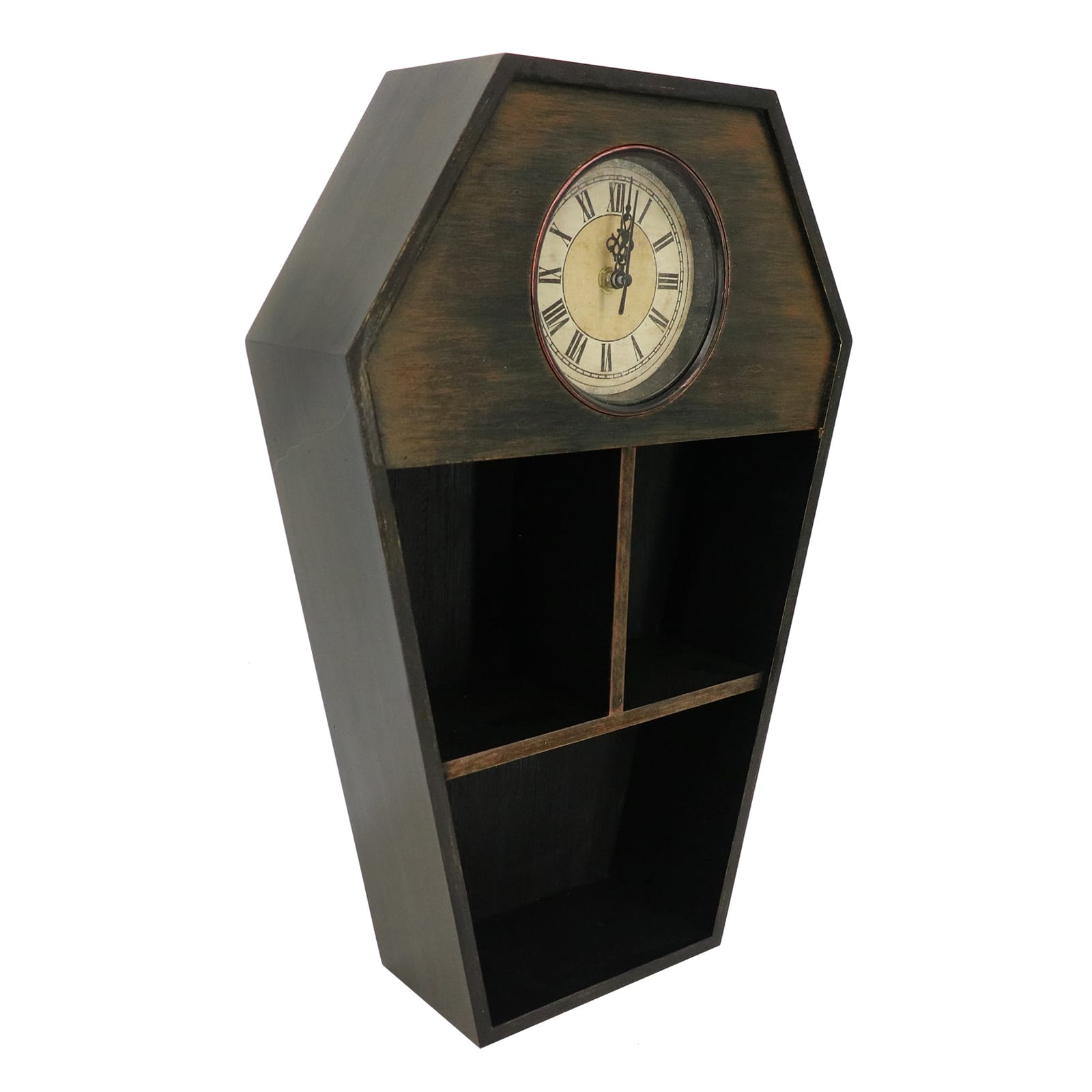 18&#x22; Weathered Coffin Tabletop Shelf with Clock by Ashland&#xAE;