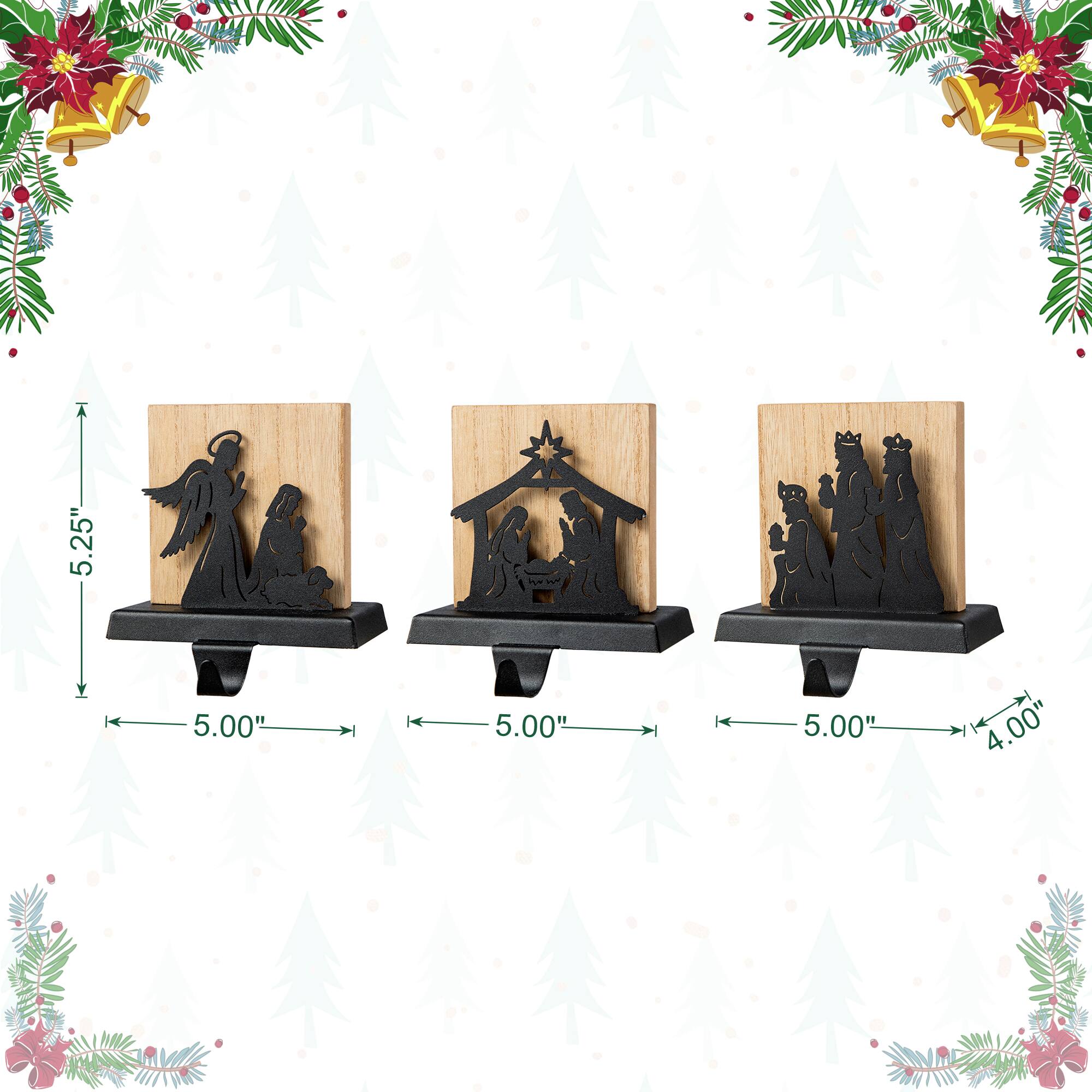 Glitzhome&#xAE; 5&#x22; Christmas Metal Nativity Scene Stocking Holder Set