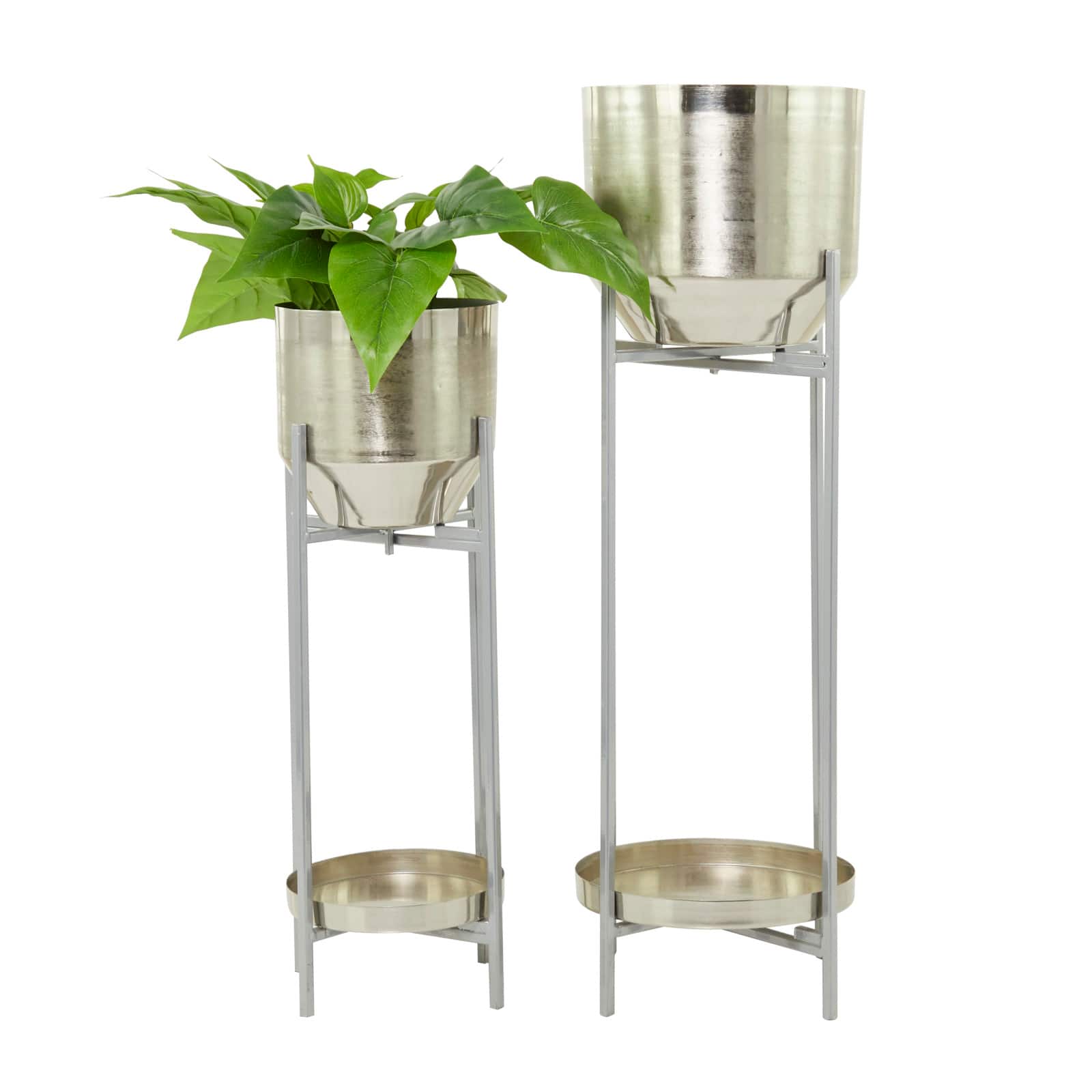 Silver Metal Planter with Removable Stand Set