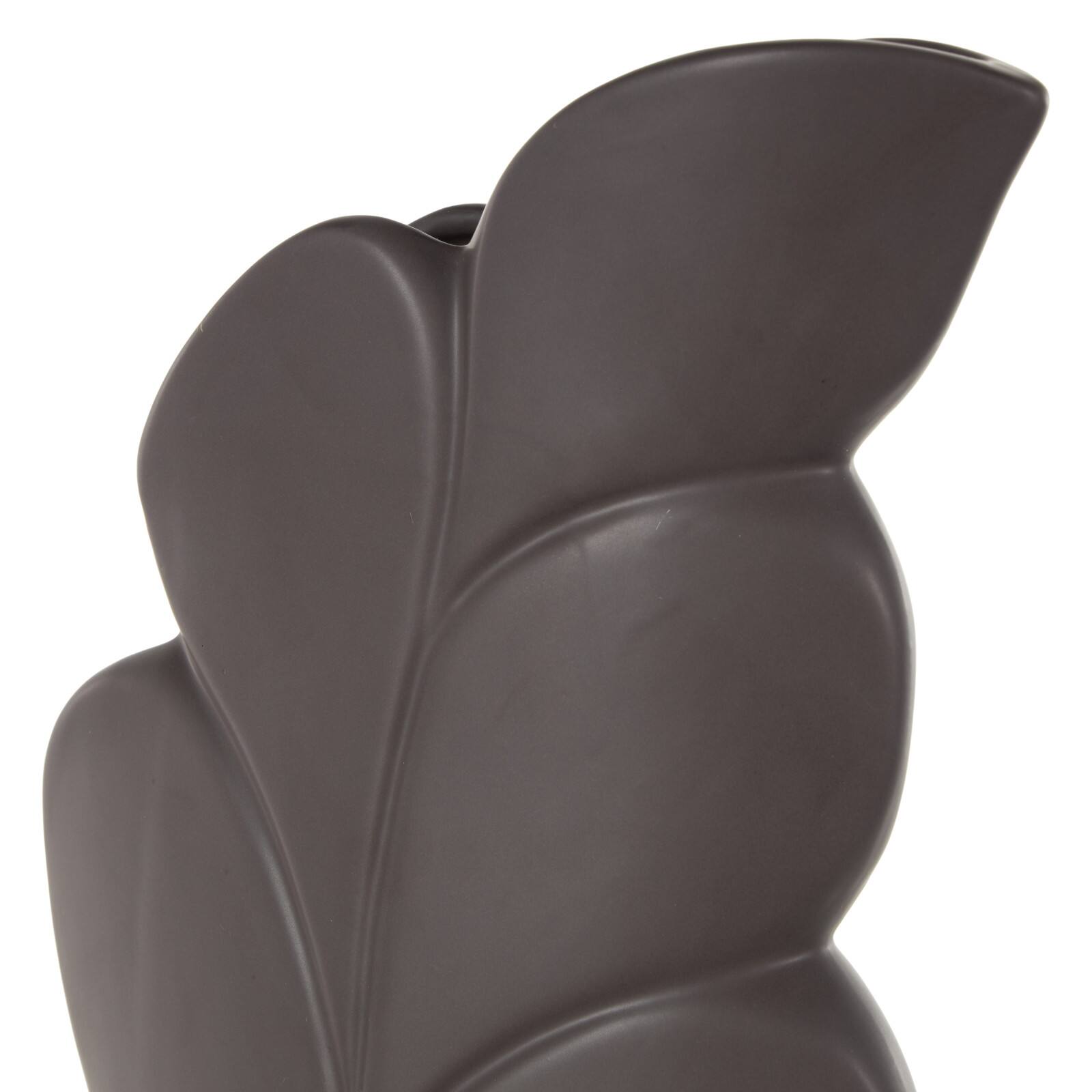 19" Black Slanted Ceramic Leaf Vase