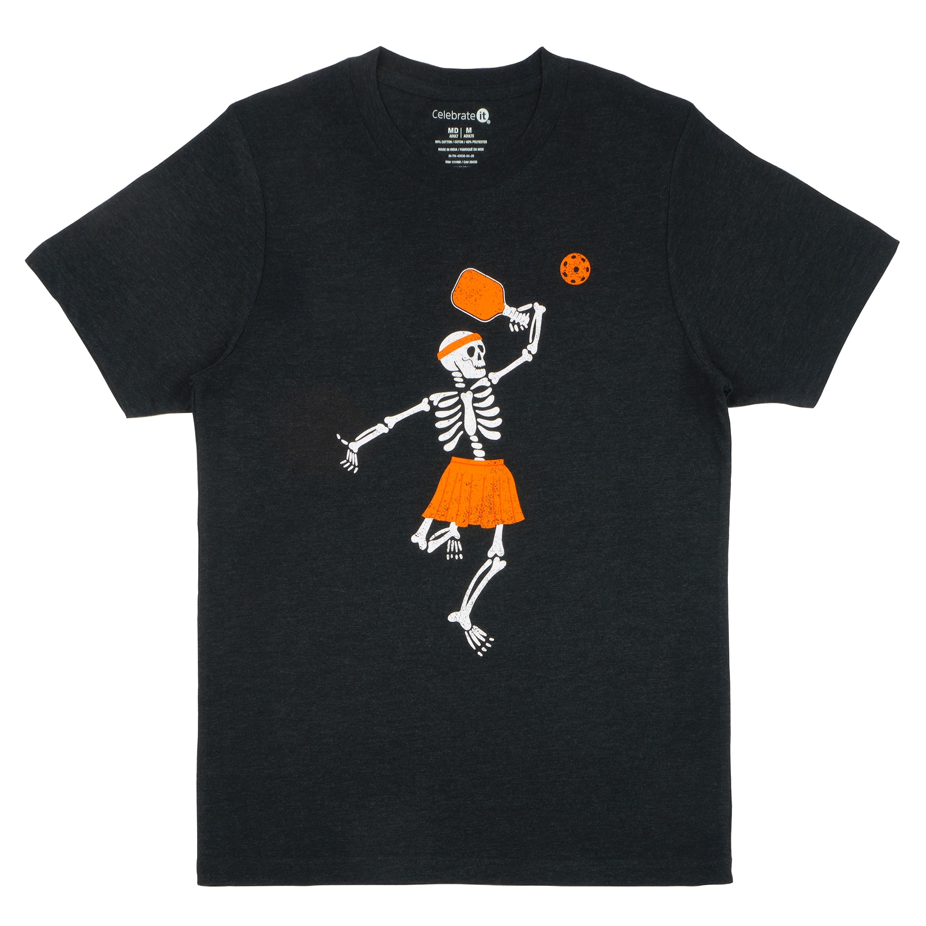 Charcoal Pickleball Skeleton Adult Crew Neck T-Shirt by Celebrate It&#x2122;