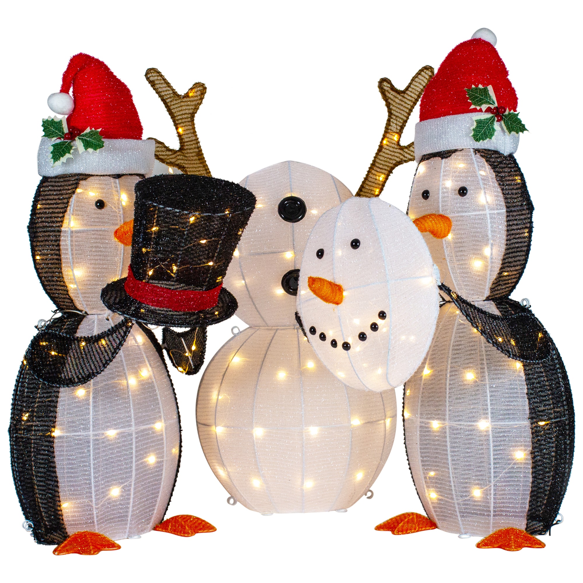 LED Penguins Building Snowman Outdoor Christmas Décor Set