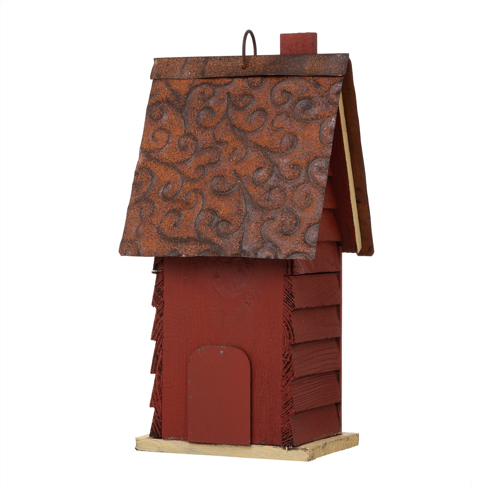 Glitzhome&#xAE; 12&#x22; Hanging Distressed Red Cottage Solid Wood Birdhouse