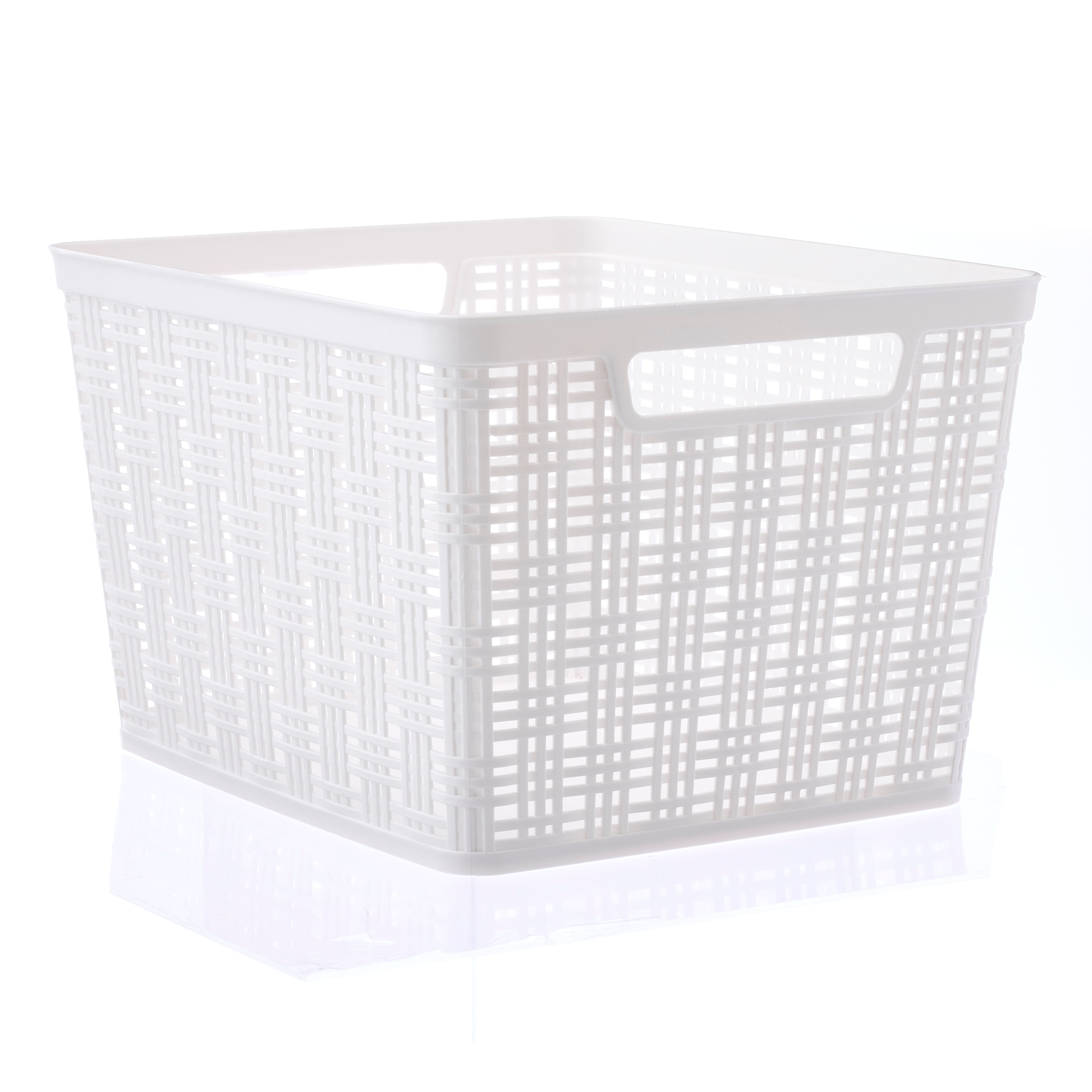 White Plastic Wicker Storage Basket by Simply Tidy®