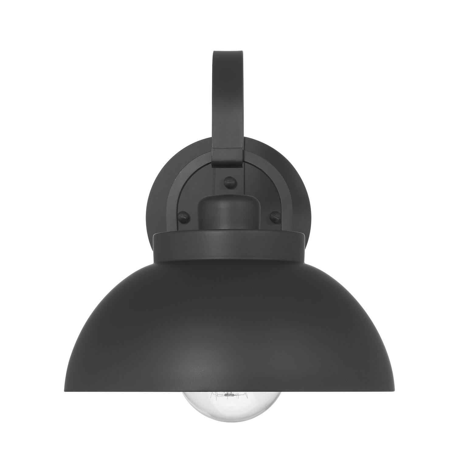 Easton Matte Black Modern Farmhouse Metal Shade &#x26; Exposed Bulb Wall Mounted Outdoor Light