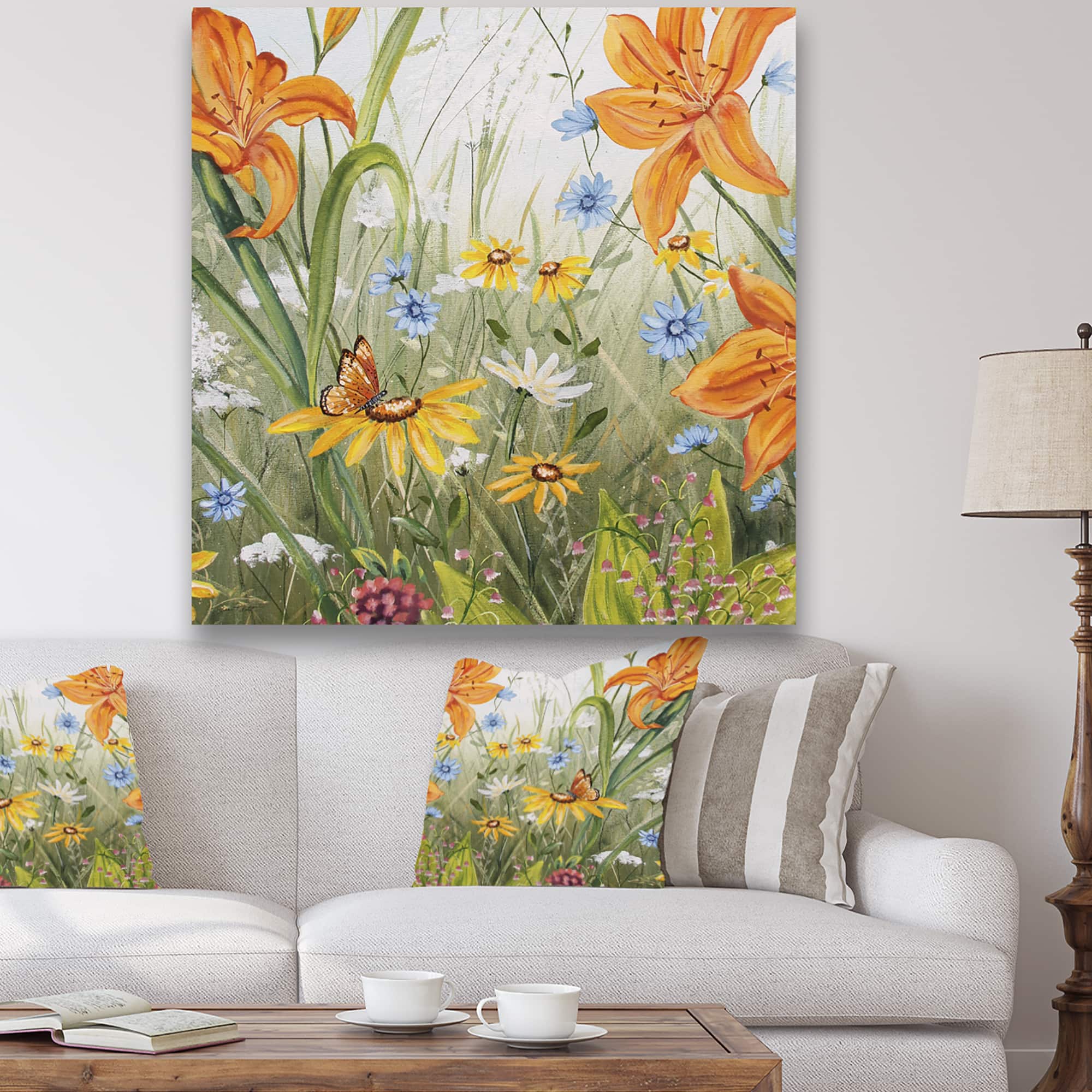 Designart - Orange Wildflowers In The Meadows III - Cottage Gallery-wrapped Canvas
