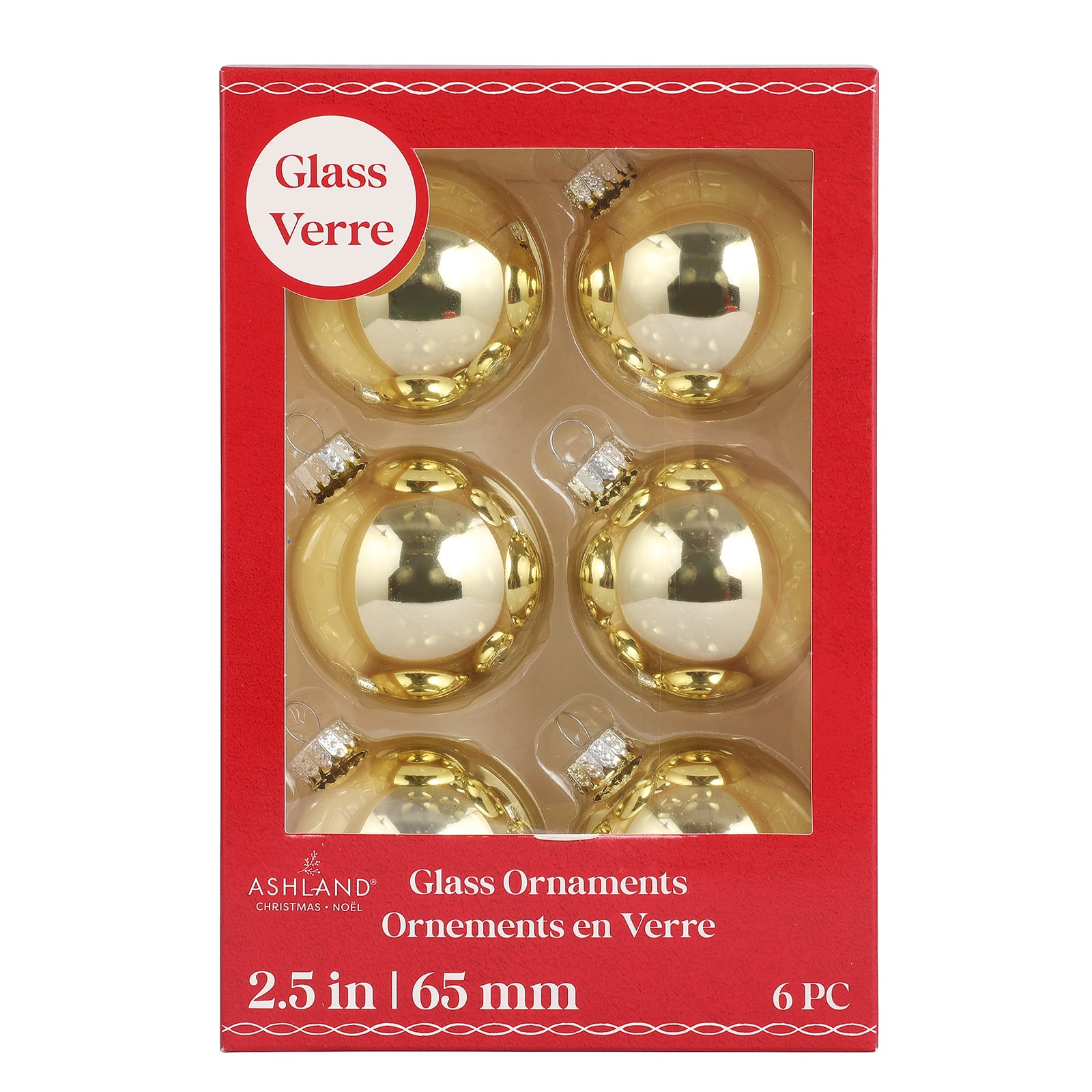 6 Pack 2.5&#x22; Gold Shiny Glass Ball Ornaments by Ashland&#xAE;
