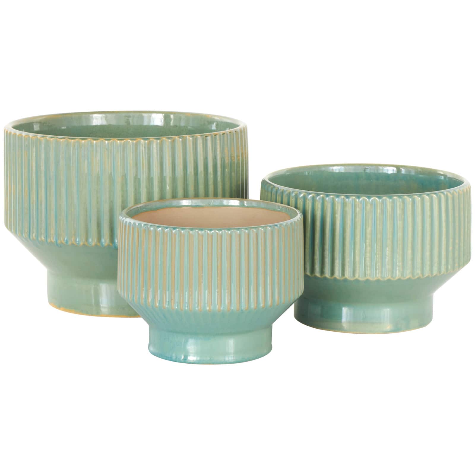 Linear Grooves Wide Ceramic Planter Set
