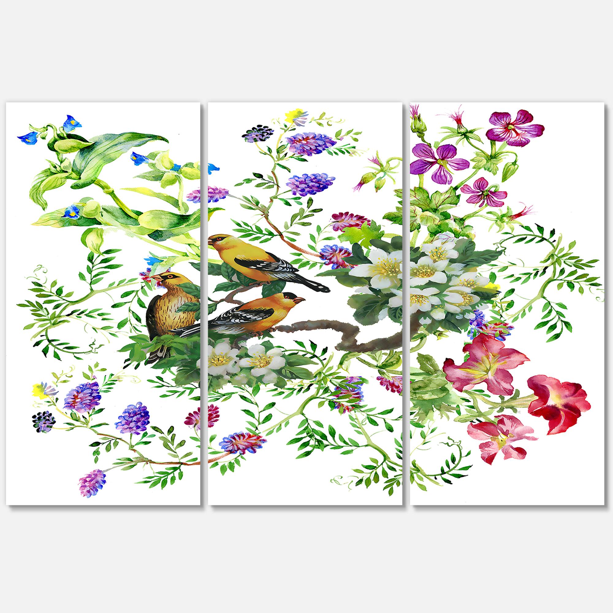 Designart - Tropical Birds With On Blooming Tree