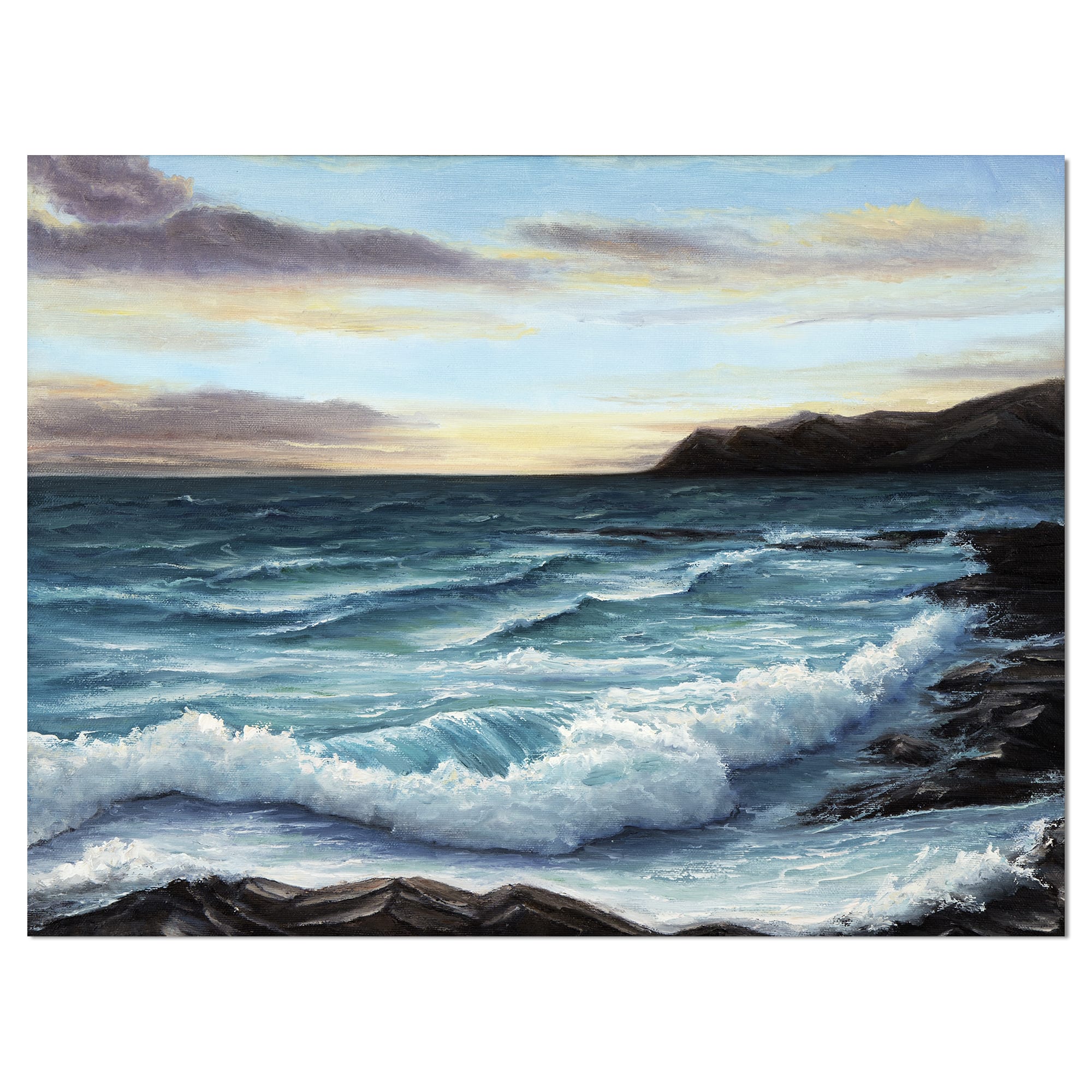 Designart - Ocean Waves at Seashore - Sea &#x26; Shore Painting Print on Wrapped Canvas