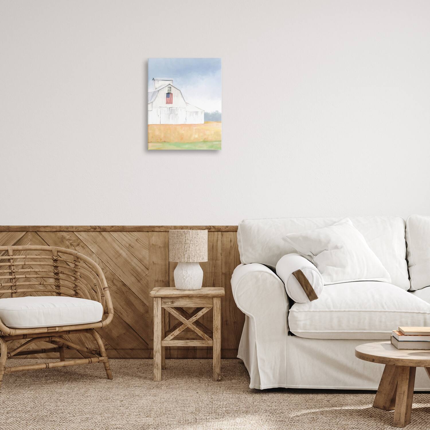 Stupell Industries American Flag White Country Barn Rural Scenery Canvas Wall Art