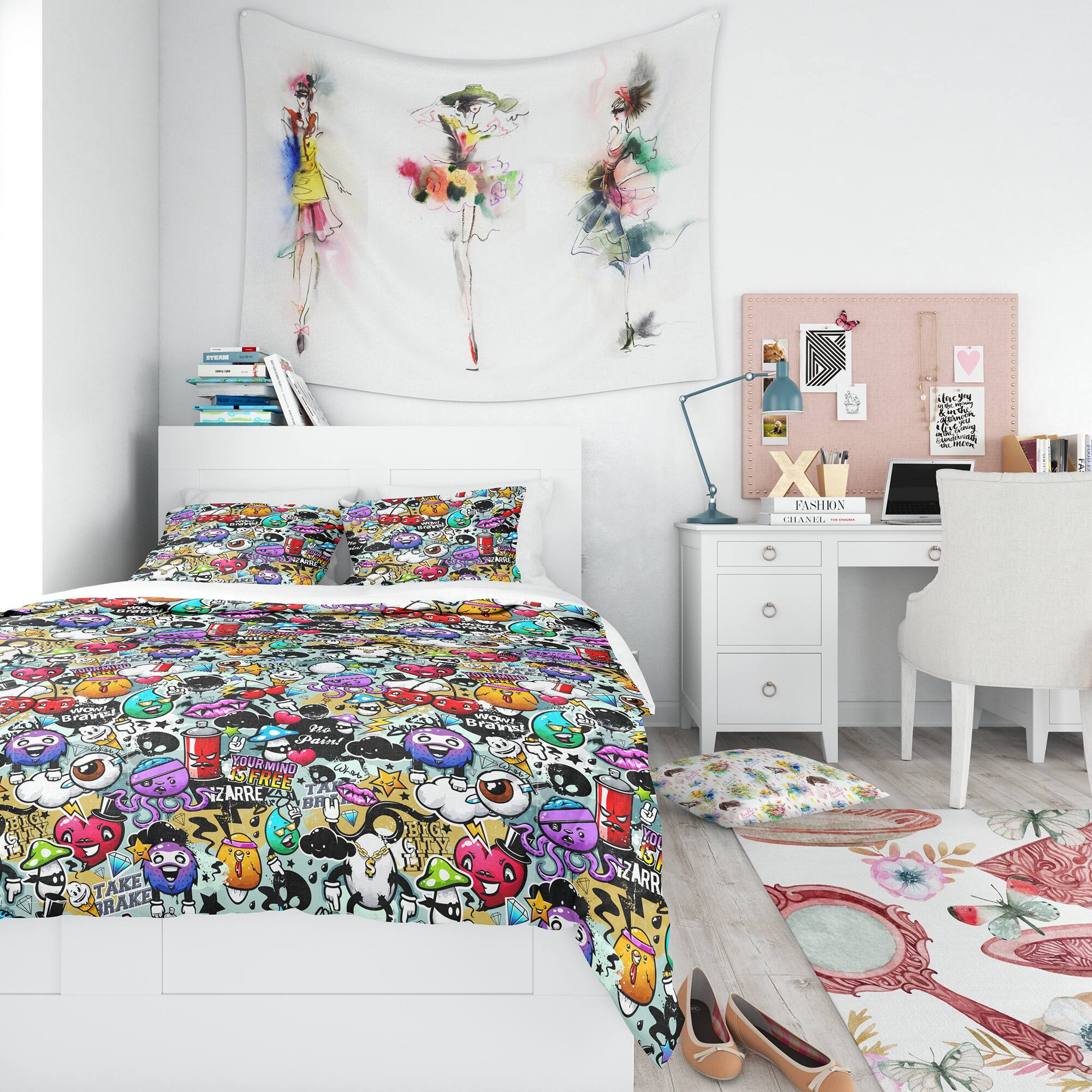 Designart &#x27;Graffiti Texture&#x27; Modern Teen Bedding Set - Duvet Cover &#x26; Shams
