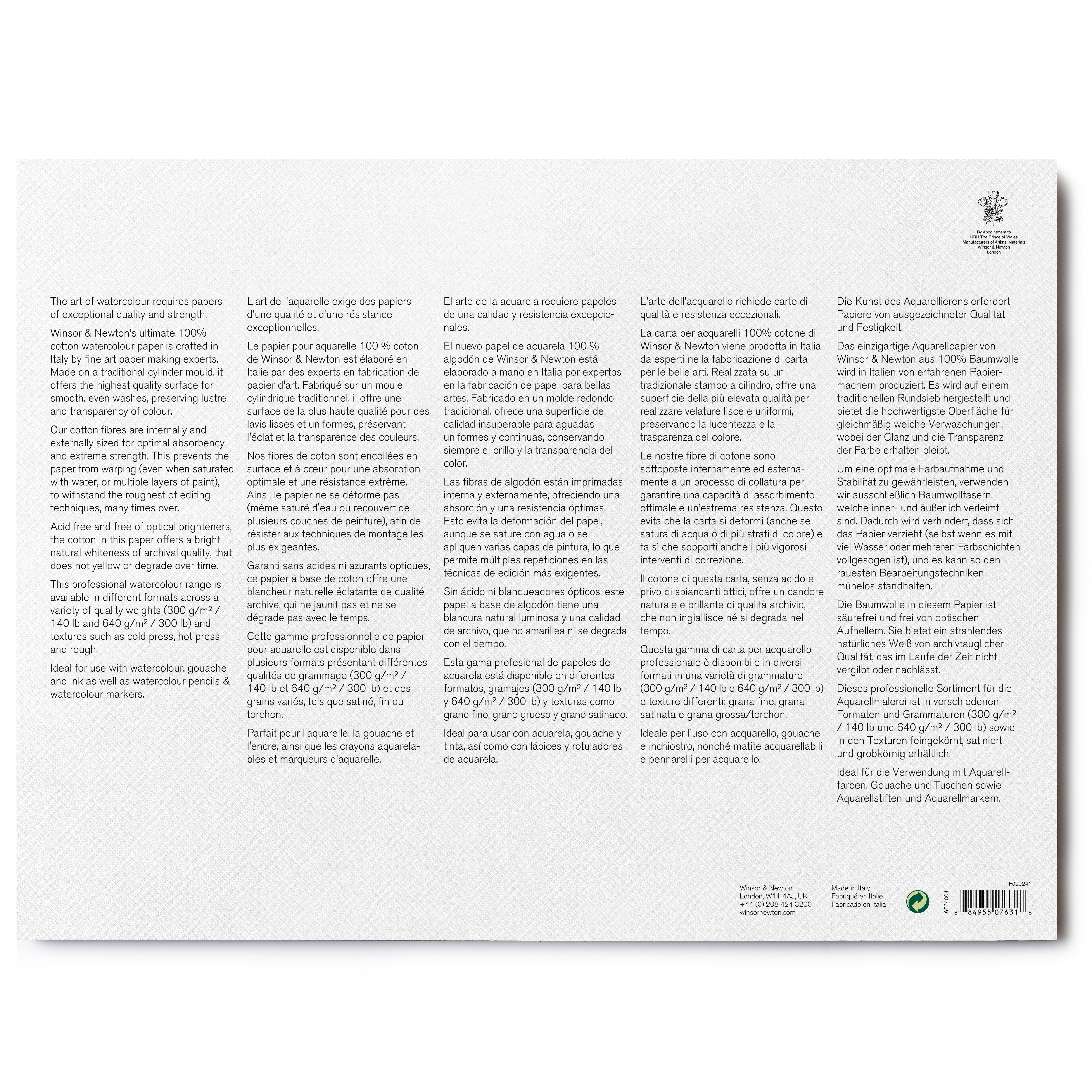 Winsor &#x26; Newton&#x2122; Professional&#x2122; 140lb. Cold Press Watercolour Paper Block, 20 Sheets