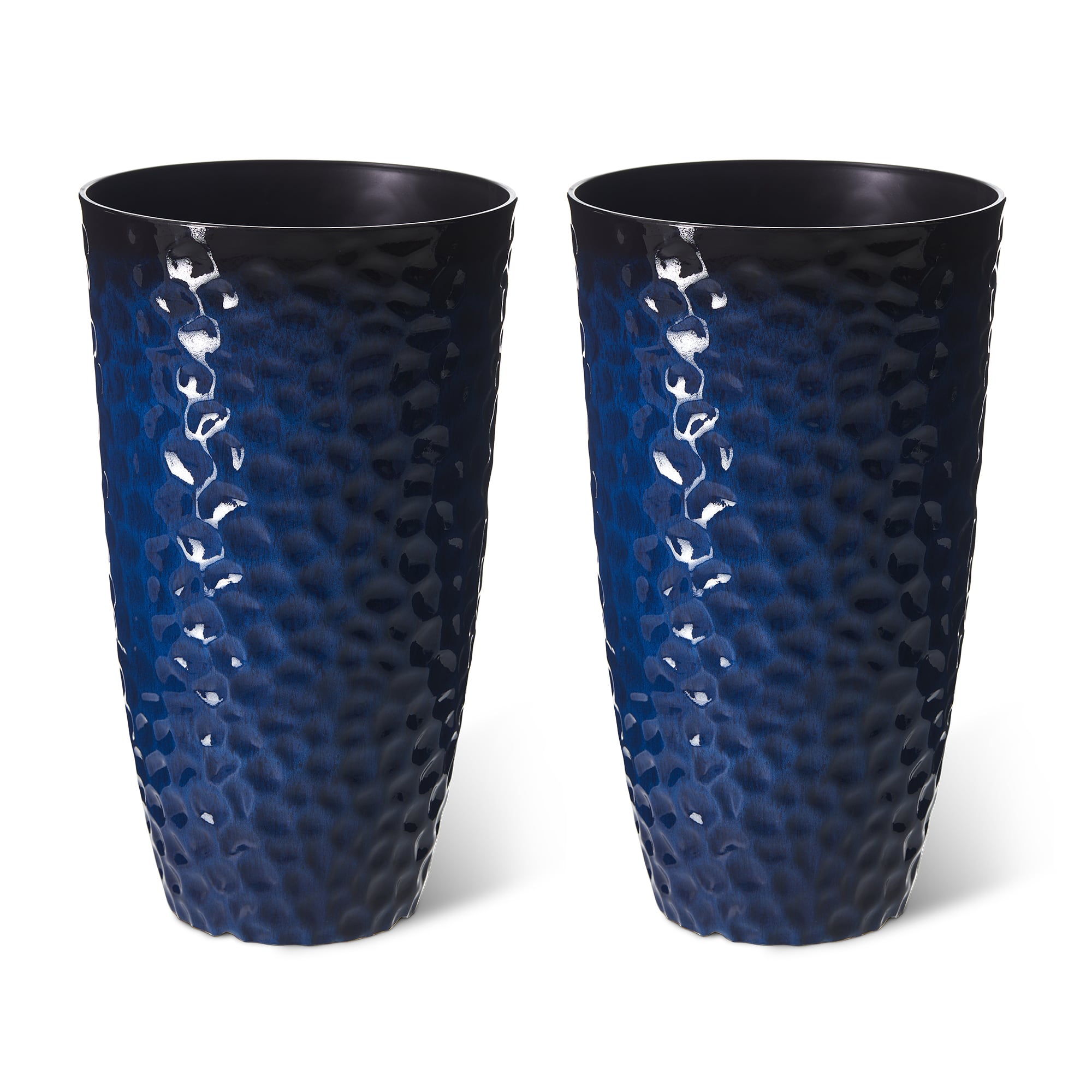 Glitzhome® 23.75" Eco-Friendly Honeycomb Textured Cobalt Blue Tall Plastic Planters, 2ct.