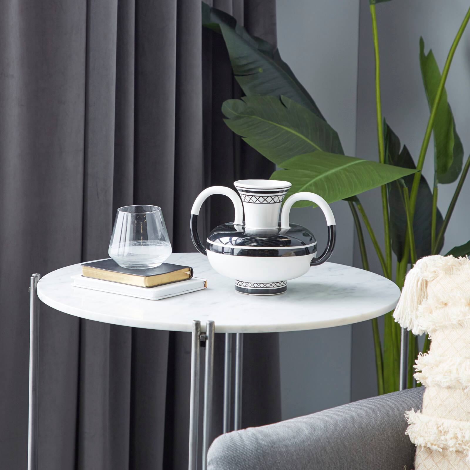 White Ceramic Eclectic Vase, 7" x 7" x 7"