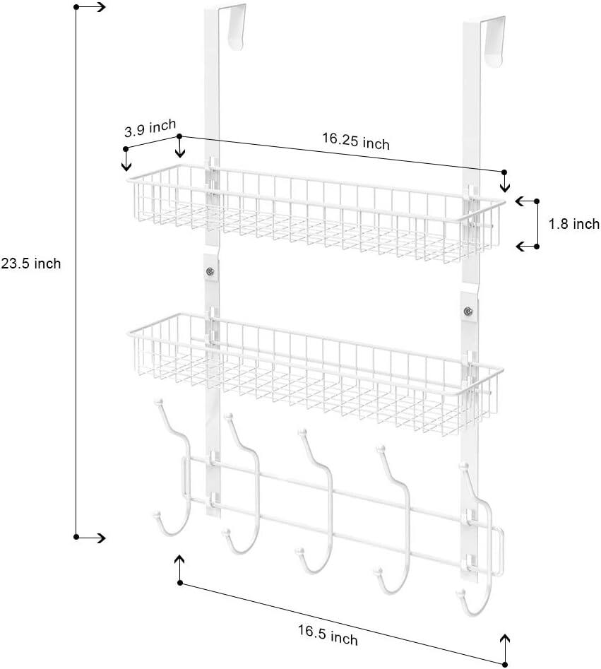 NEX™ 24" White Over the Door Basket Rack with Hooks