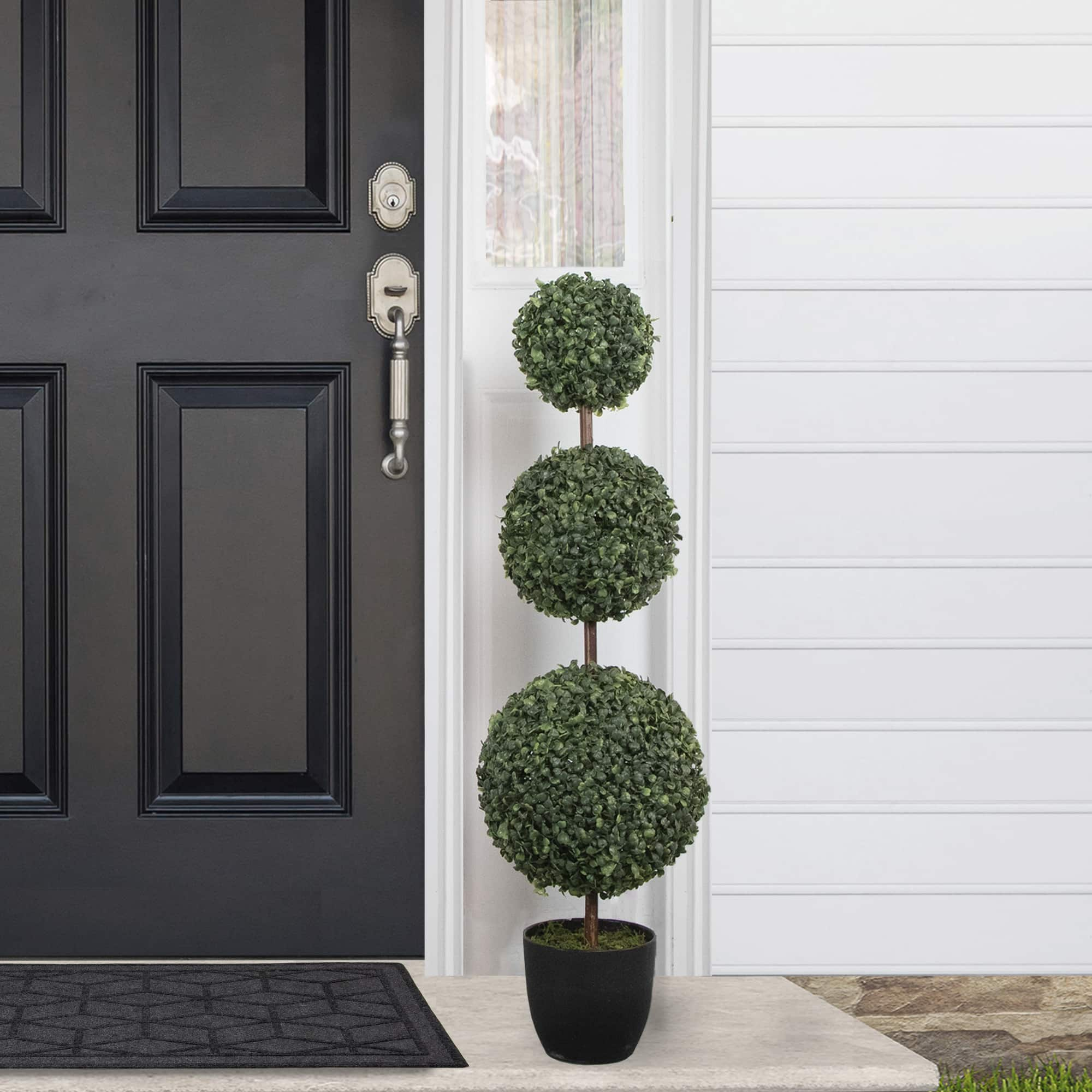 38&#x22; Unlit Artificial Two-Tone Boxwood Triple Ball Topiary Tree with Round Pot