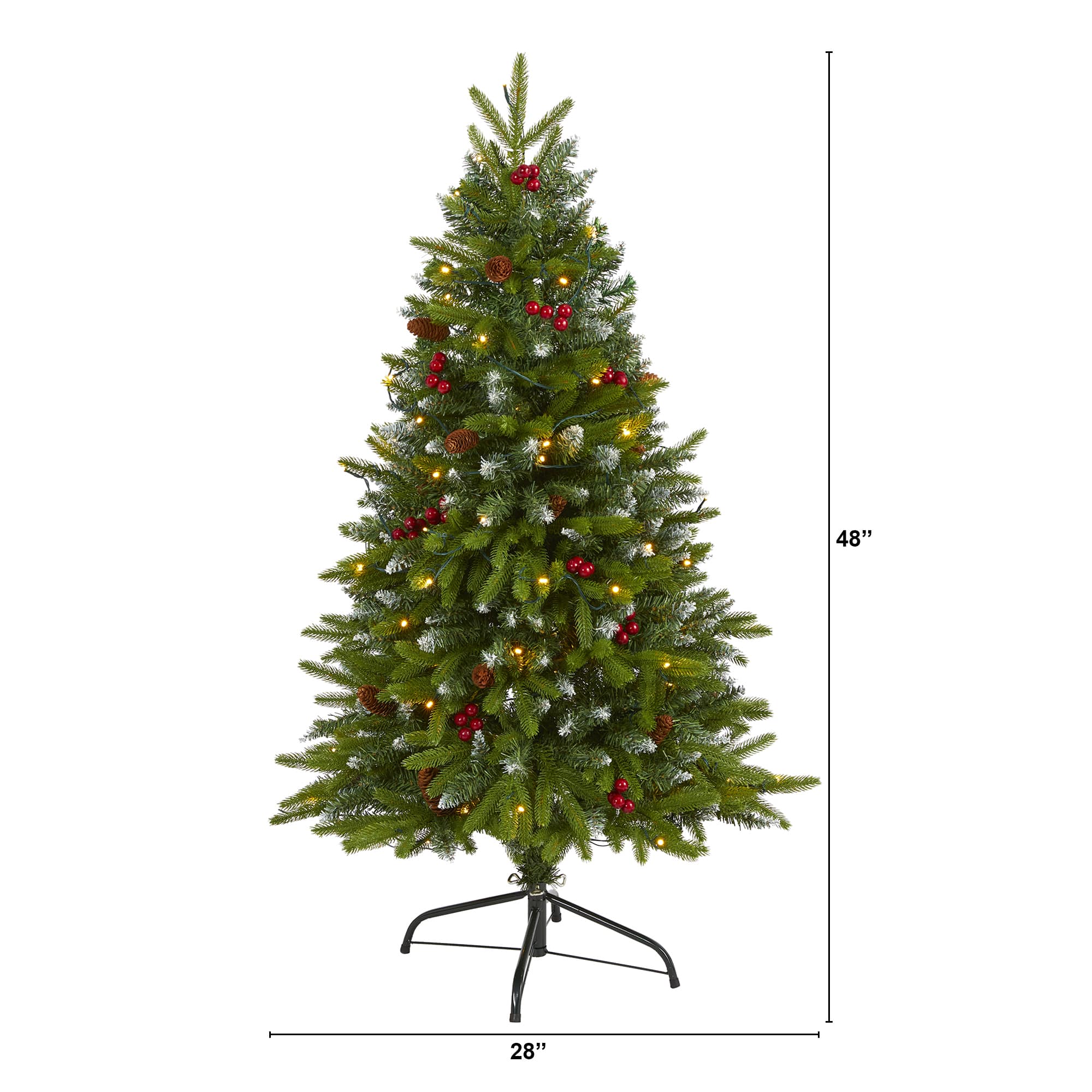 4ft. Pre-Lit Snow Tipped Portland Spruce Artificial Christmas Tree with Frosted Berries and Pinecones, Clear LED Lights