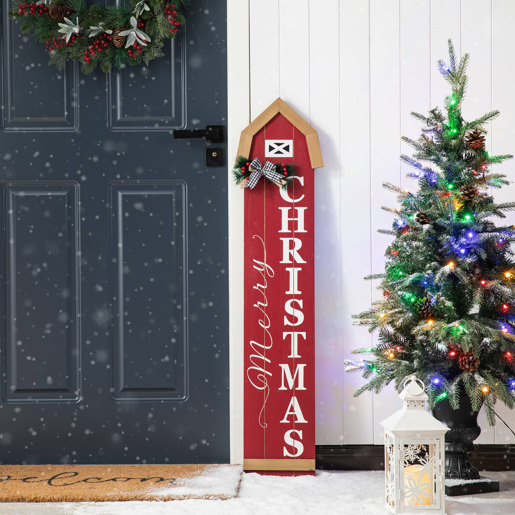 Glitzhome&#xAE; 42&#x22; &#x22;Merry Christmas&#x22; Wood Barn Porch Sign