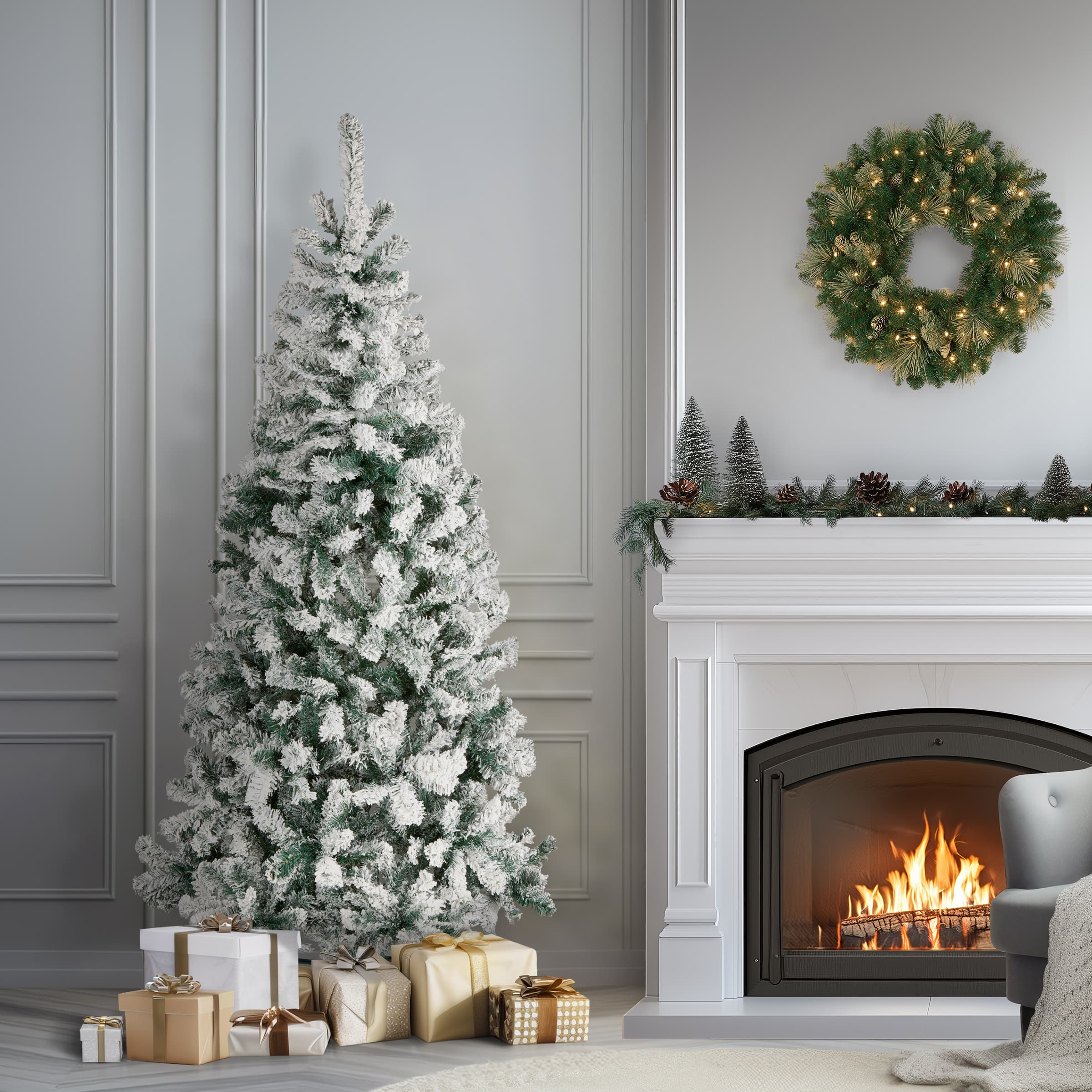 6ft. Unlit Acacia Flocked Artificial Christmas Tree