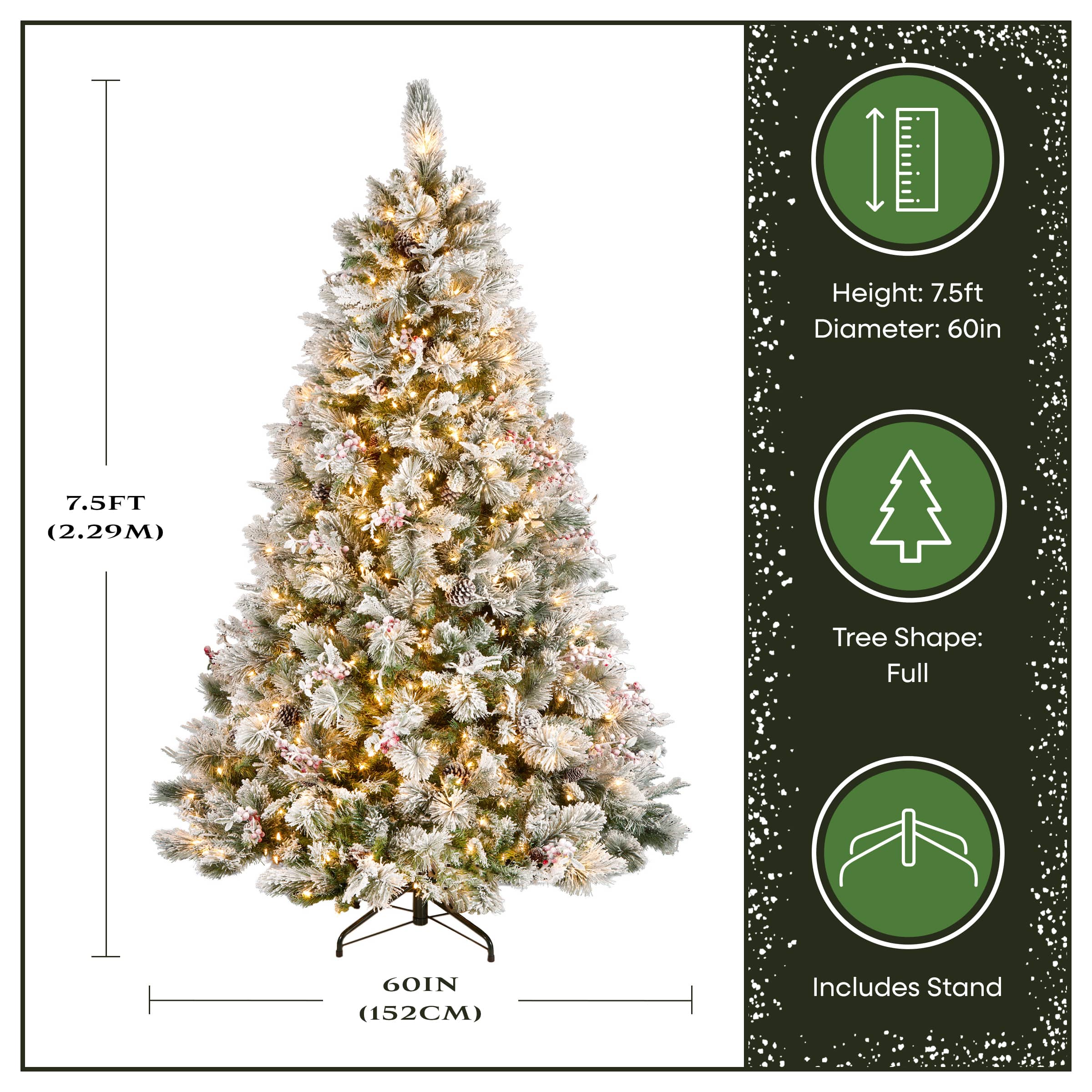 7.5ft. Pre-Lit Snowy Bedford Pine Artificial Christmas Tree, Clear Lights
