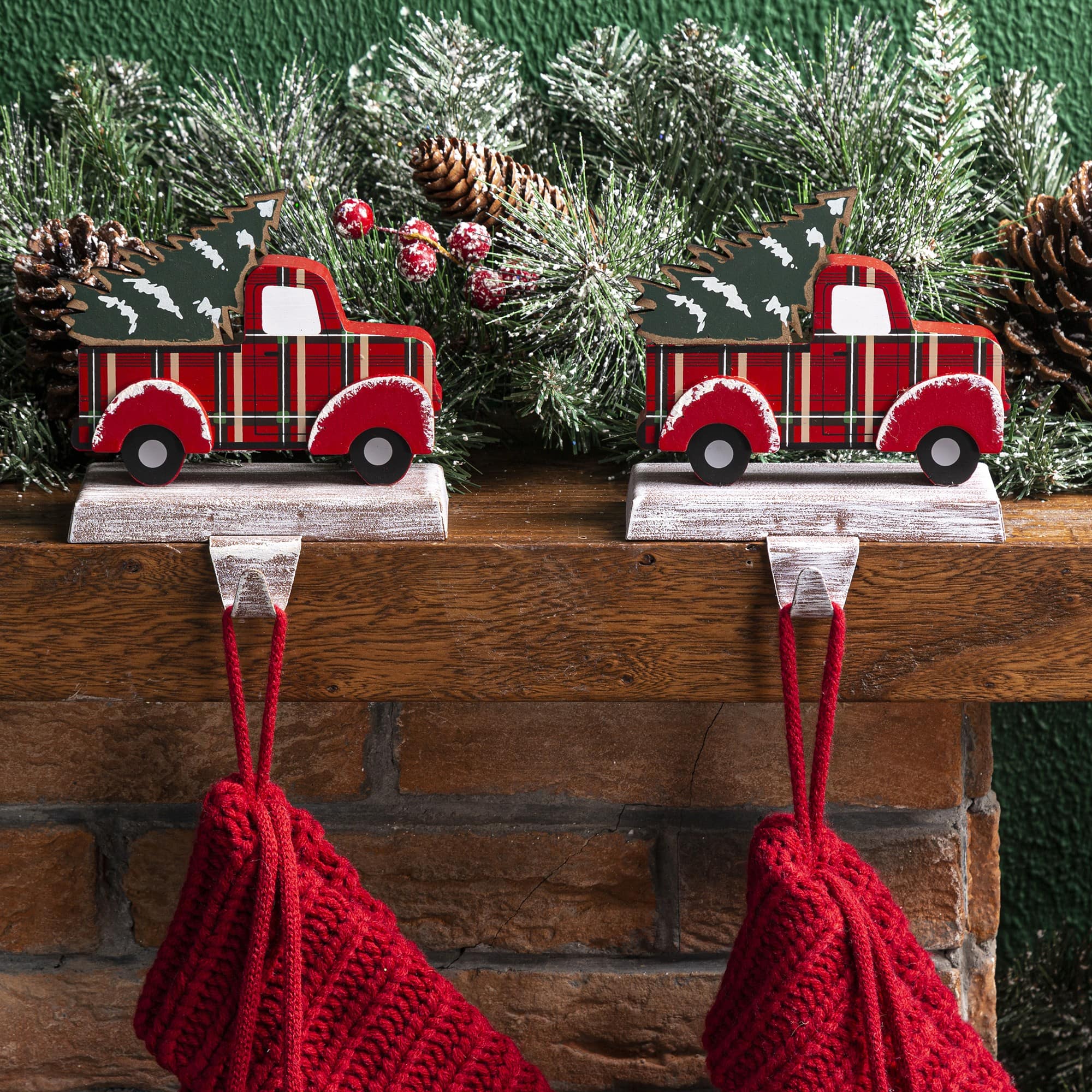 Glitzhome® Red Truck Stocking Holder Set