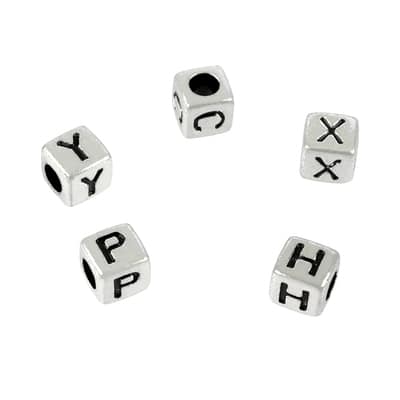 Pewter Letter Beads L 4.5mm Small Silver Pewter Alphabet Beads » 4.5mm  Square Pewter Alphabet Beads